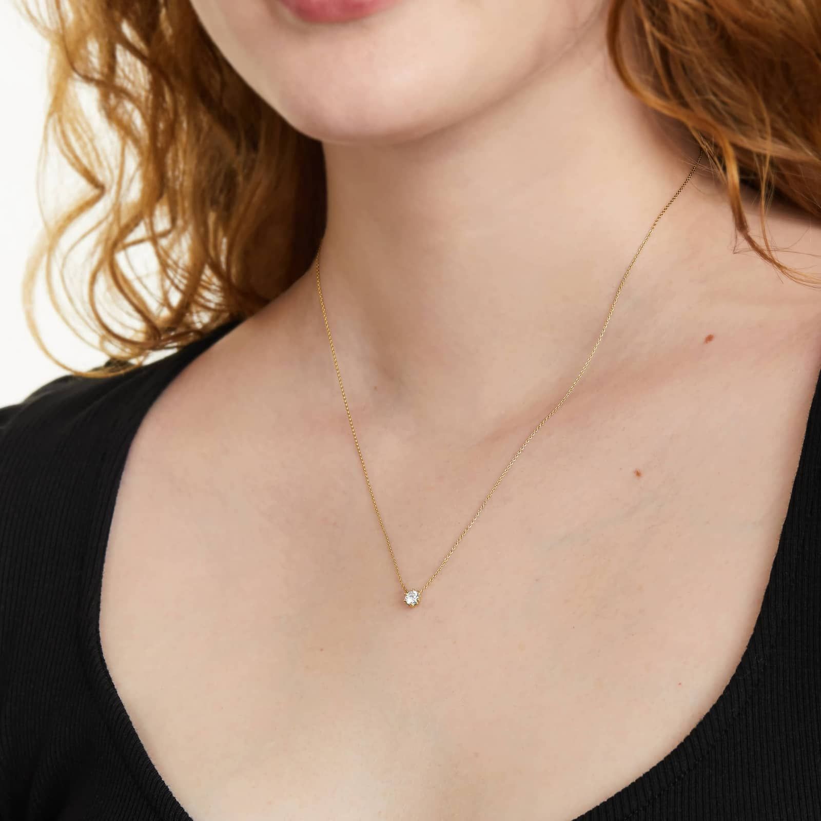 14K Yellow Gold Six Prong Wire Basket Diamond Pendant (0.25 CTW - H-I / SI1-SI2)