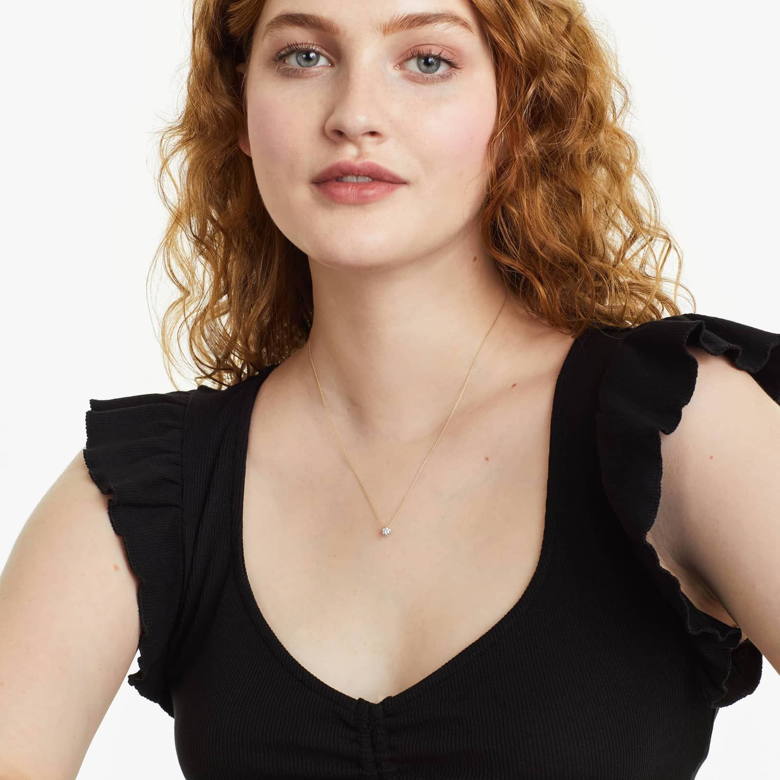 14K Yellow Gold Six Prong Wire Basket Diamond Pendant (0.25 CTW - H-I / SI1-SI2)