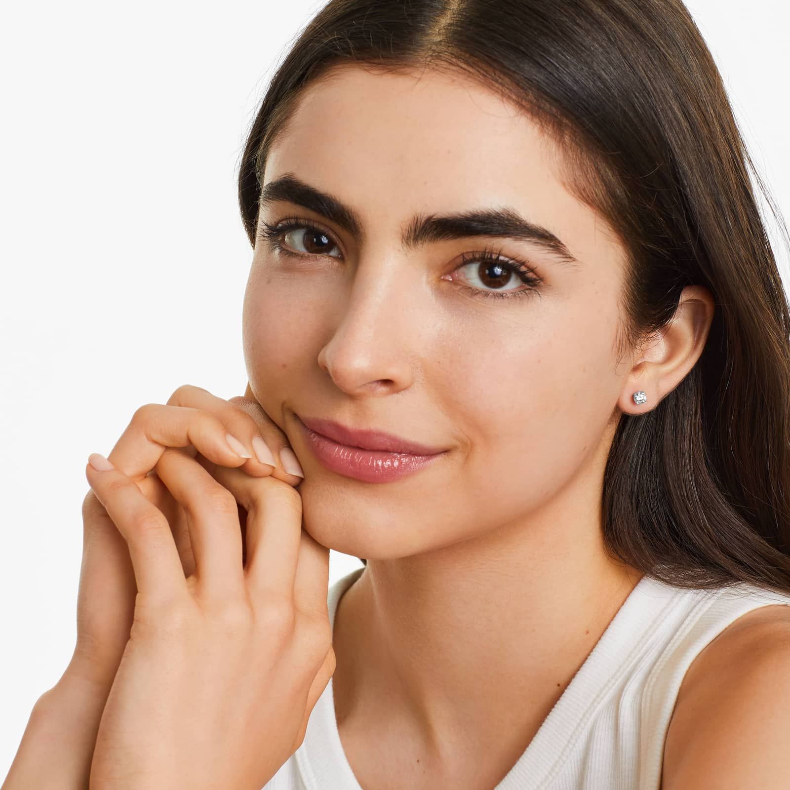 Four Prong 0.75 CTW Round Lab-Grown Diamond Stud Earrings In 14K White Gold