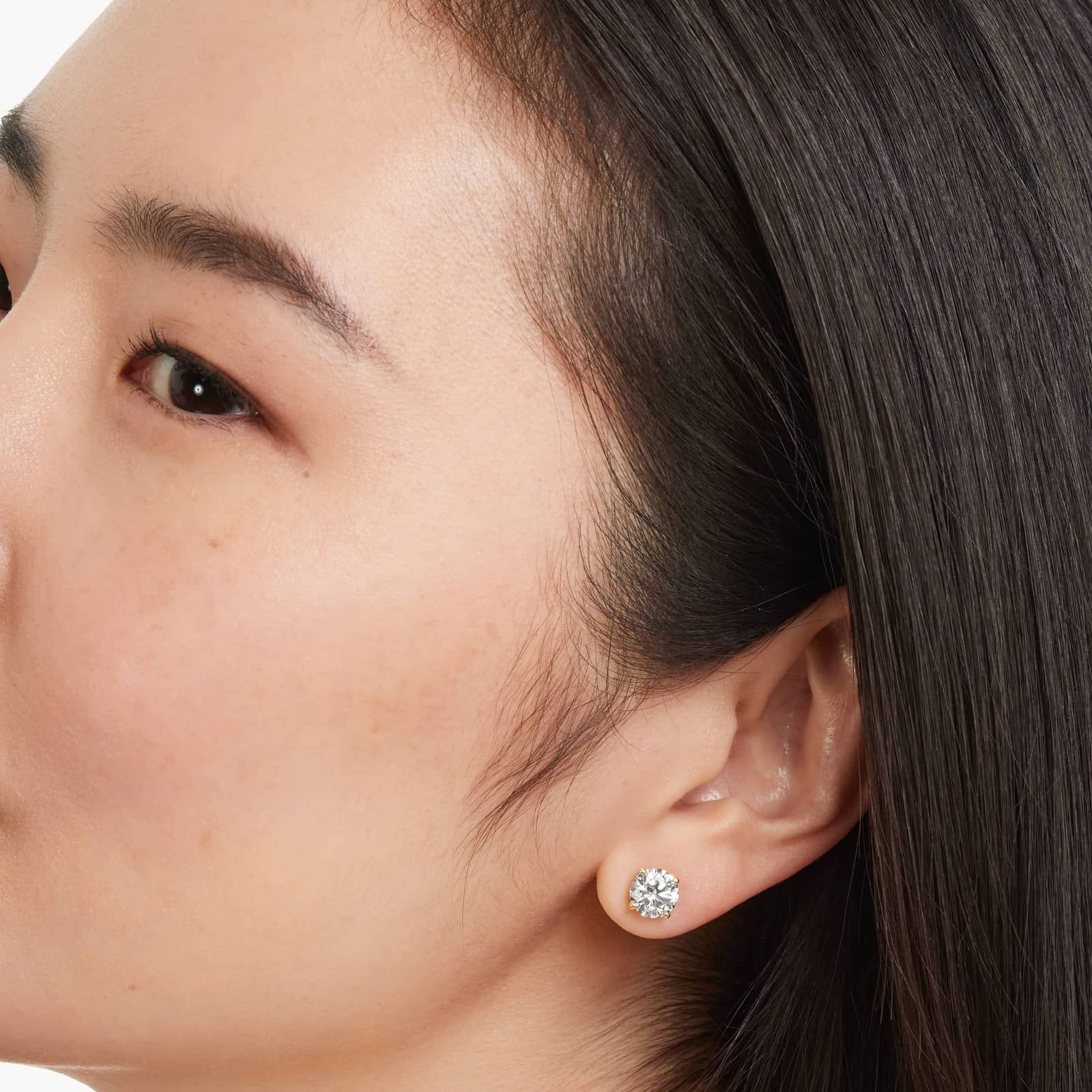 Four Prong 3 CTW Round Diamond Stud Earrings In 14K Yellow Gold