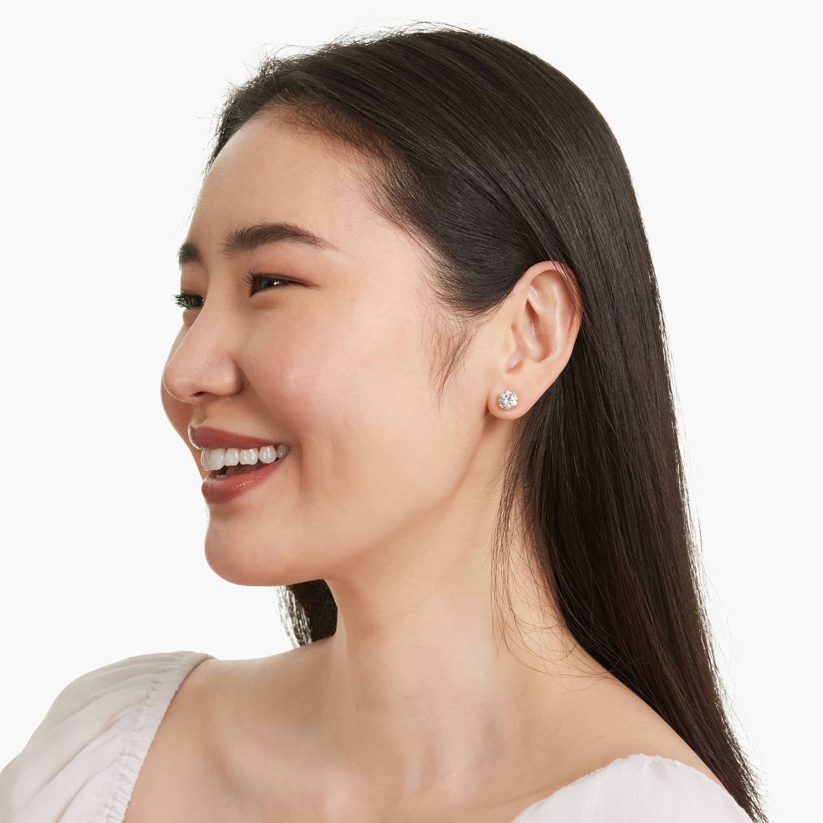 Four Prong 3 CTW Round Diamond Stud Earrings In 14K Yellow Gold