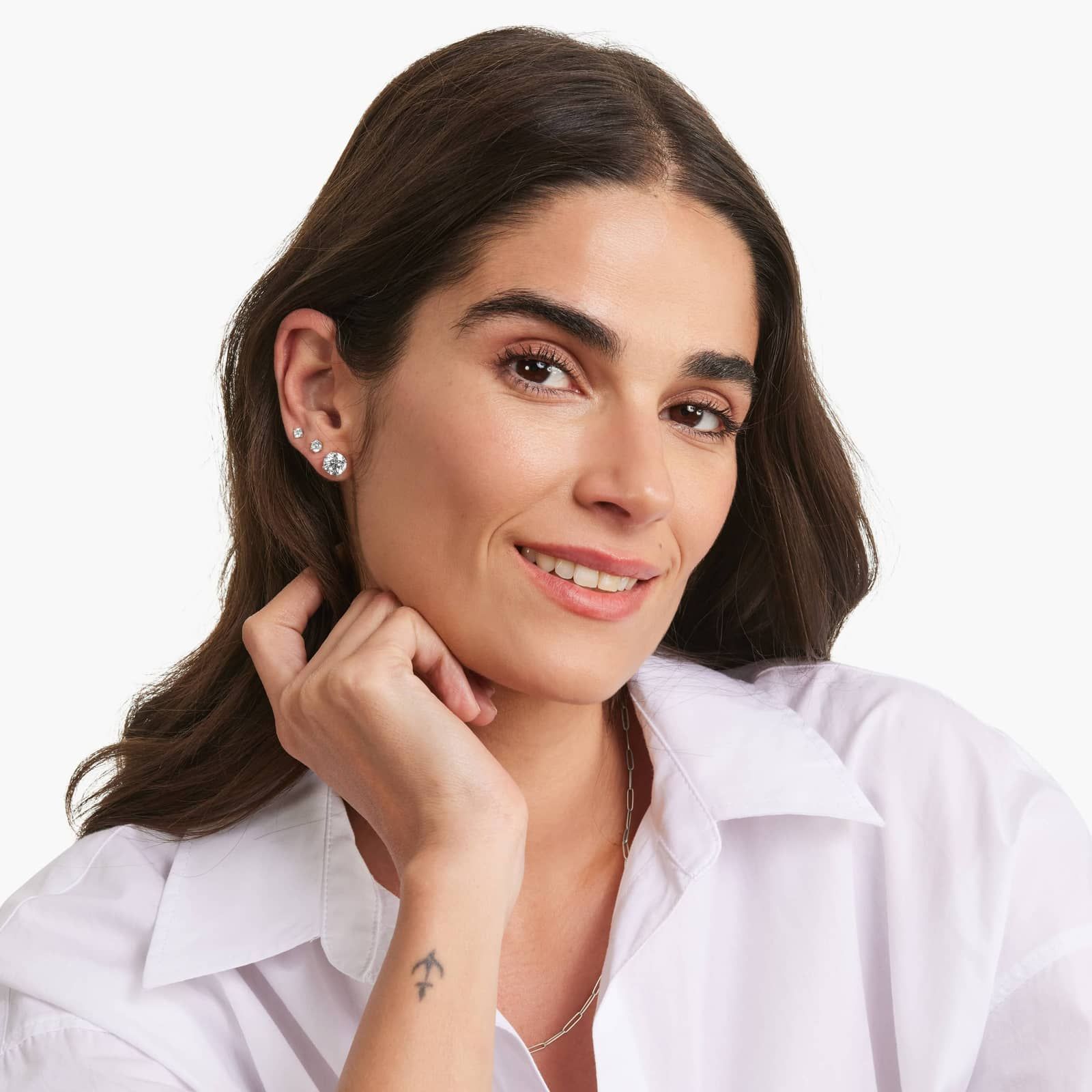 Four Prong 4 CTW Round Lab-Grown Diamond Stud Earrings In 14K White Gold