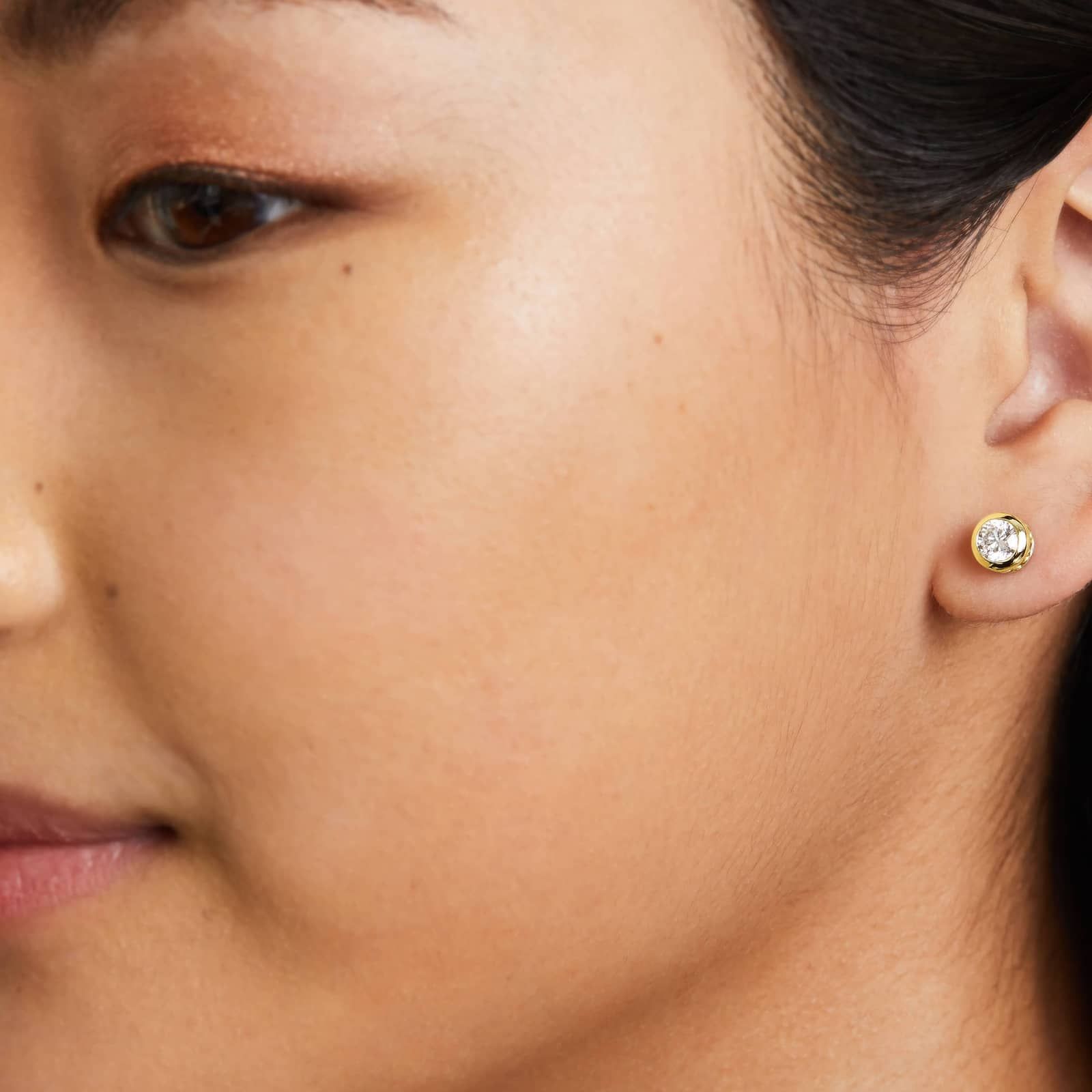 Bezel 0.75 CTW Diamond Stud Earrings In 14K Yellow Gold