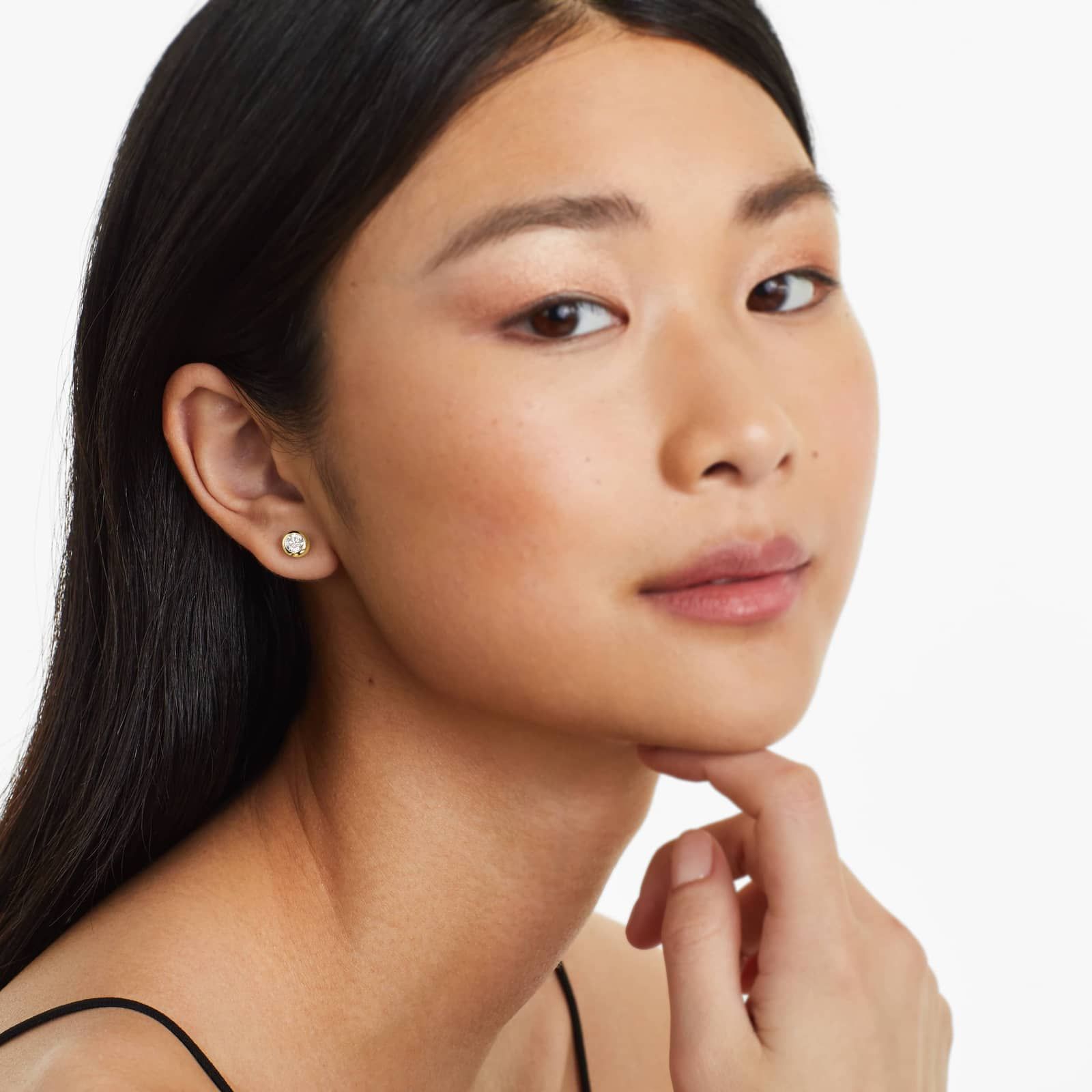 Bezel 0.75 CTW Diamond Stud Earrings In 14K Yellow Gold