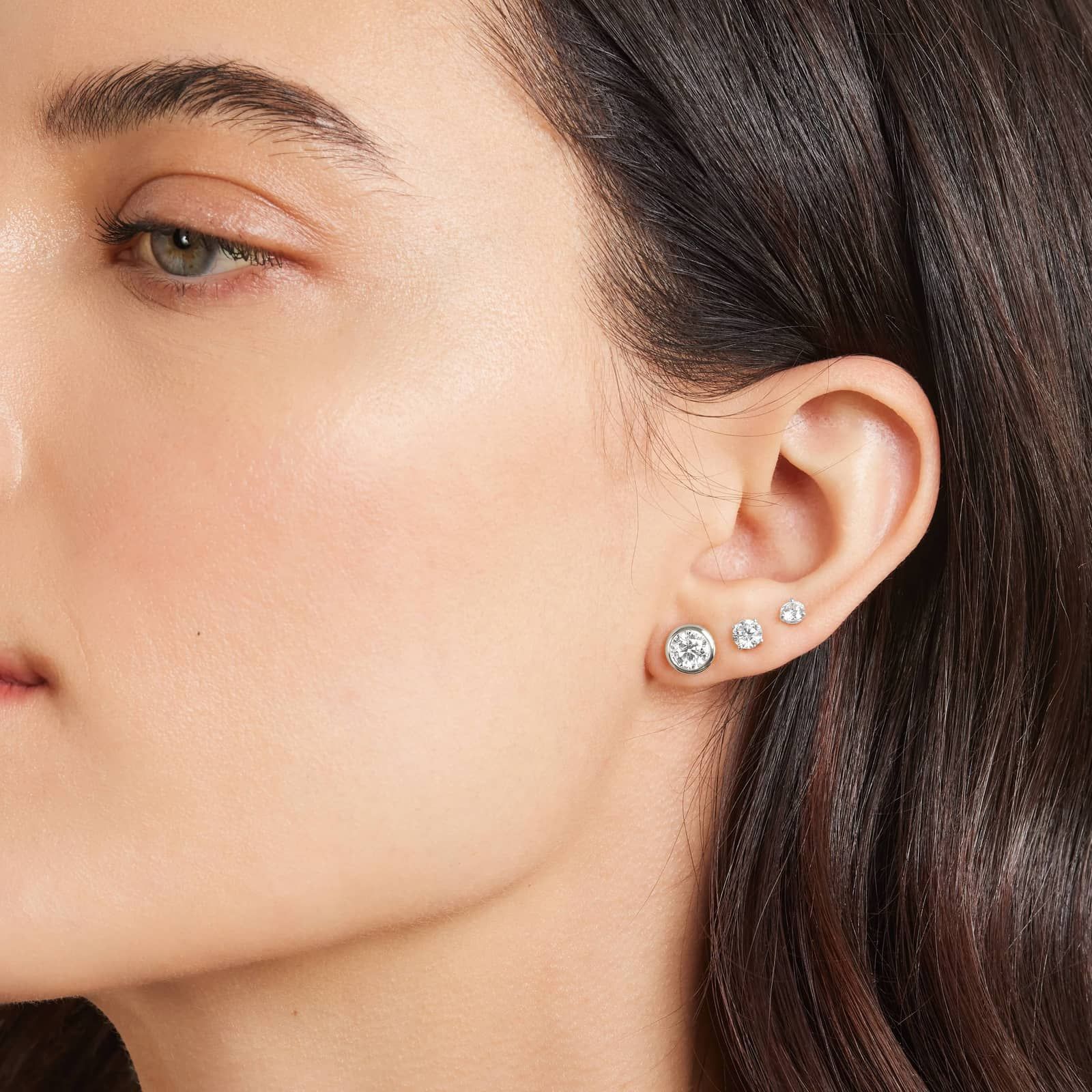 Bezel 1.5 CTW Lab-Grown Diamond Stud Earrings In 14K White Gold