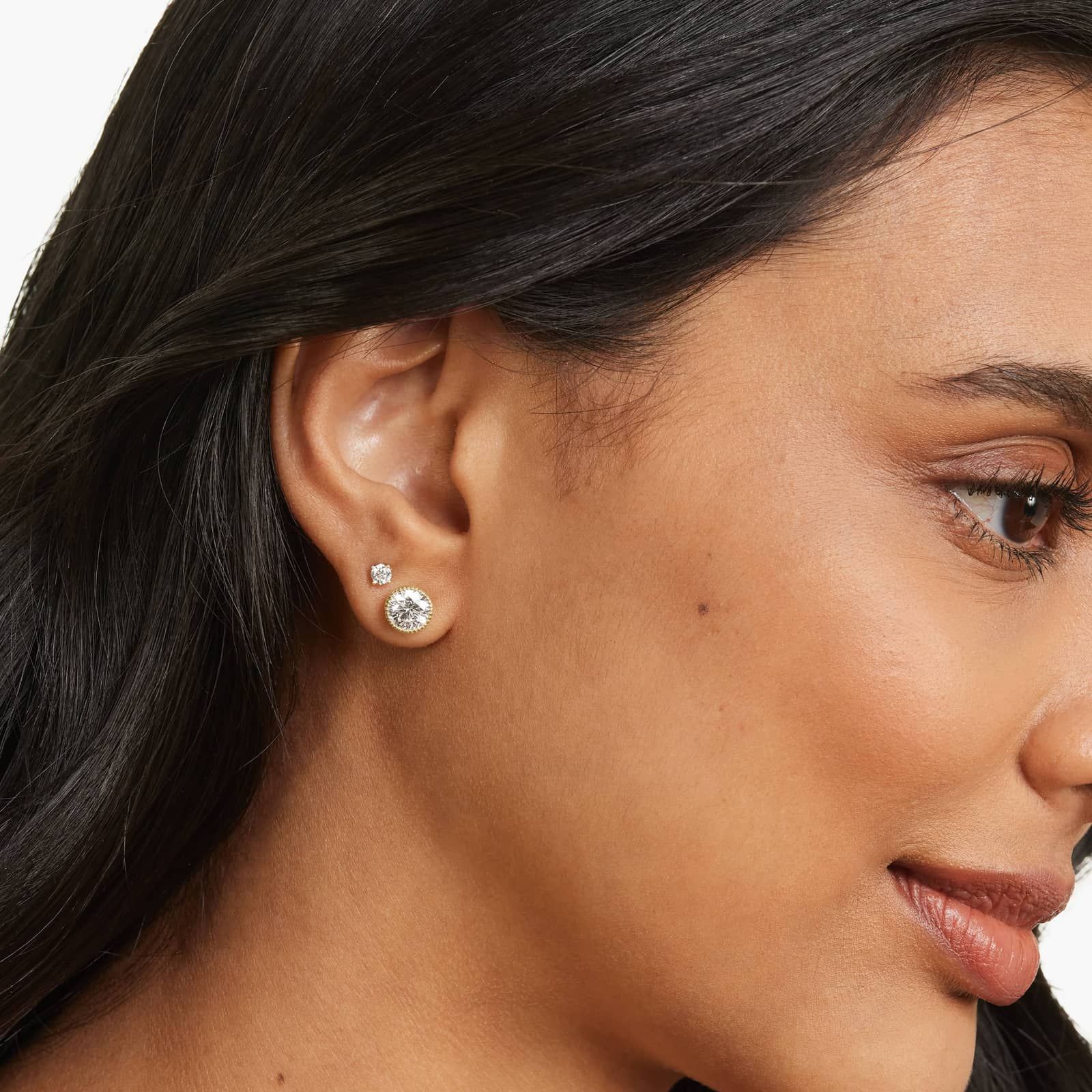 Milgrain Bezel 2 CTW Lab-Grown Diamond Stud Earrings In 14K Yellow Gold