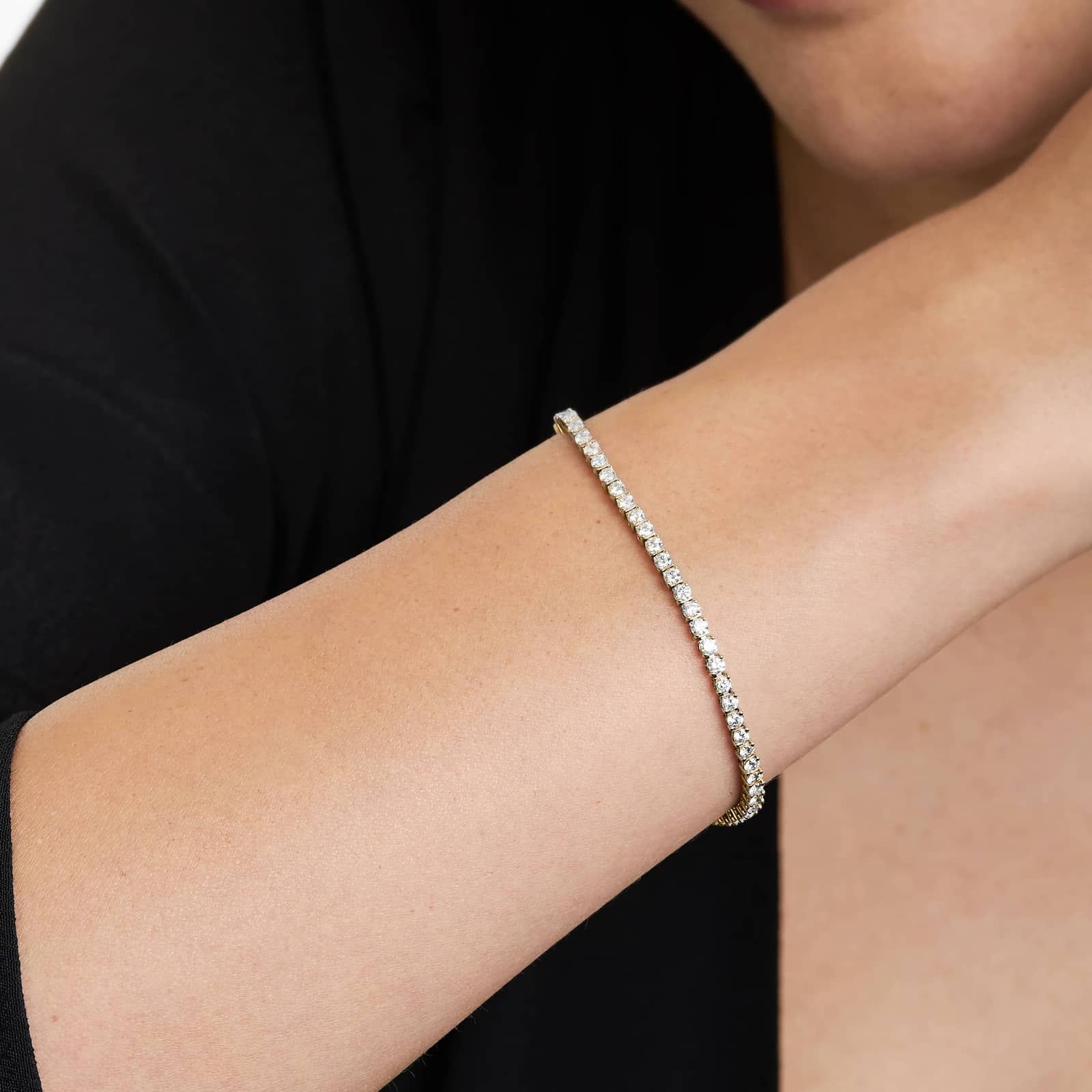 14K Yellow Gold Two Prong Lab-Grown Diamond Tennis Bracelet (3.00 CTW - F-G / VS2-SI1)