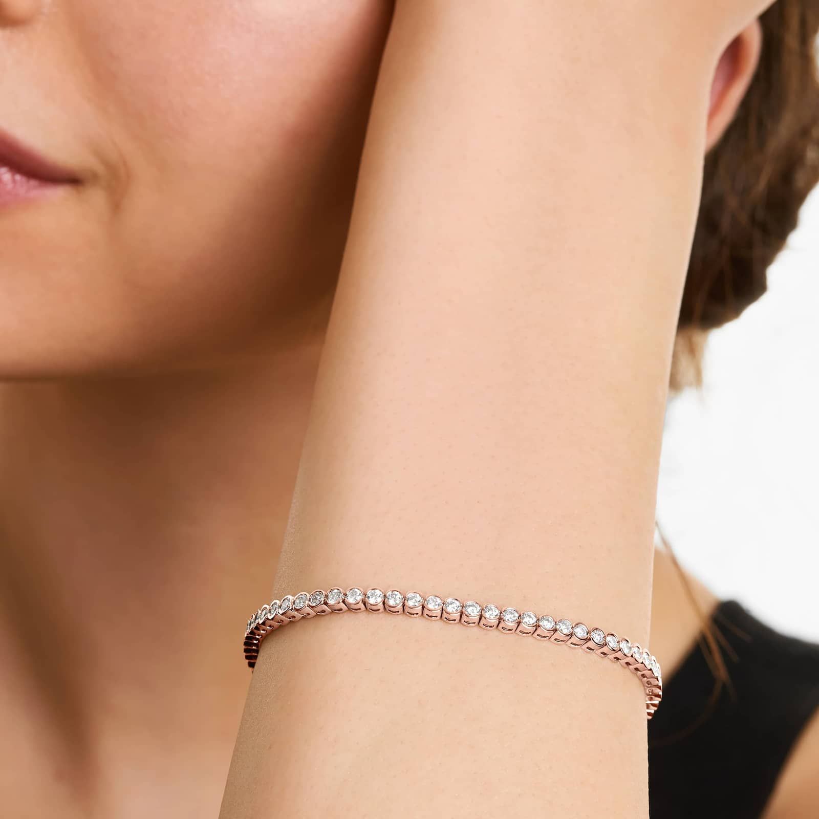 Bezel Tennis Bracelet With 3 CTW Diamonds In 14K Rose Gold