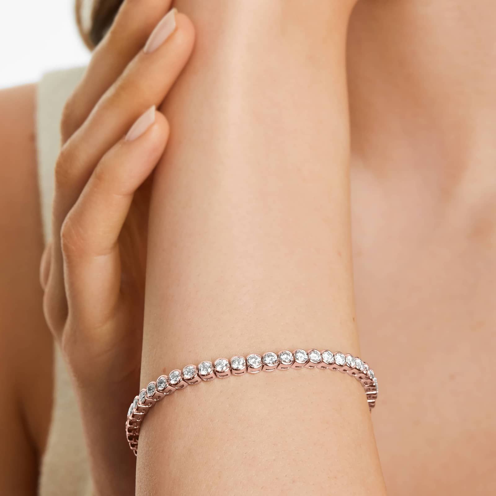 Bezel Tennis Bracelet With 7 CTW Diamonds In 14K Rose Gold