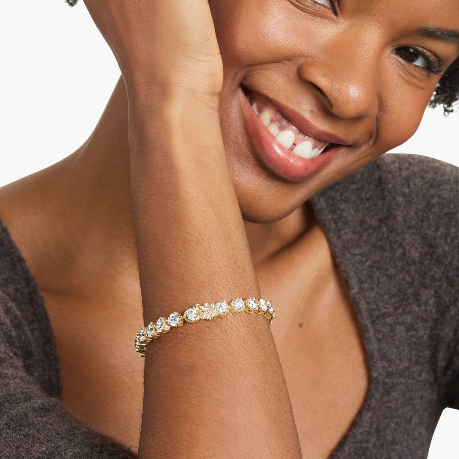 Flower Clasp Tennis Bracelet With 15 CTW Lab-Grown Diamonds In 14K Yellow Gold (7")