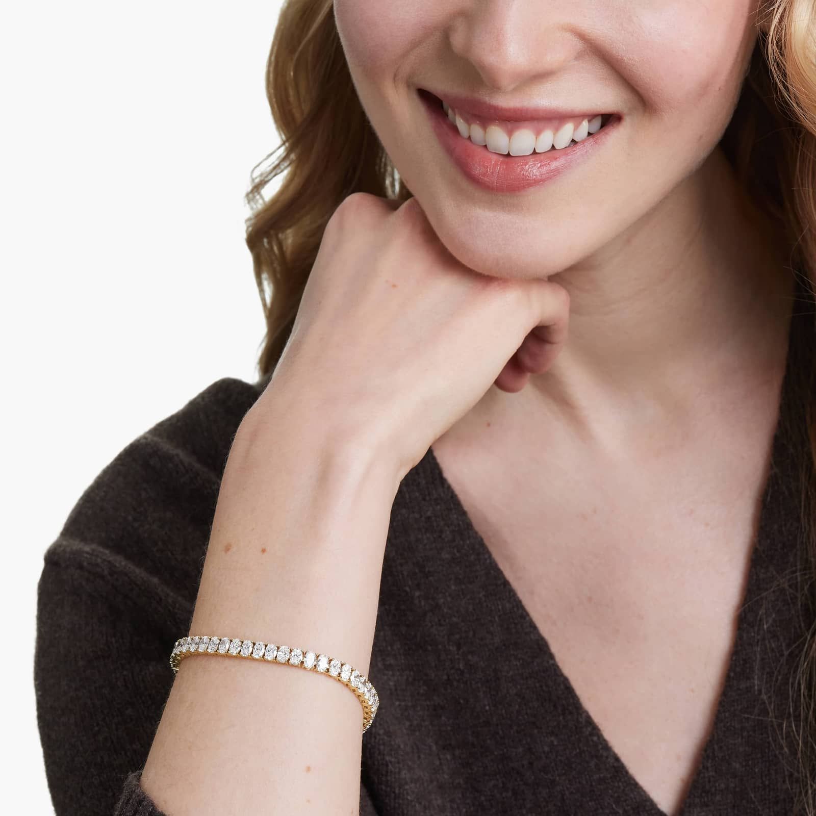 Tennis Bracelet With 12 CTW Oval Cut Lab-Grown Diamonds In 14K Yellow Gold