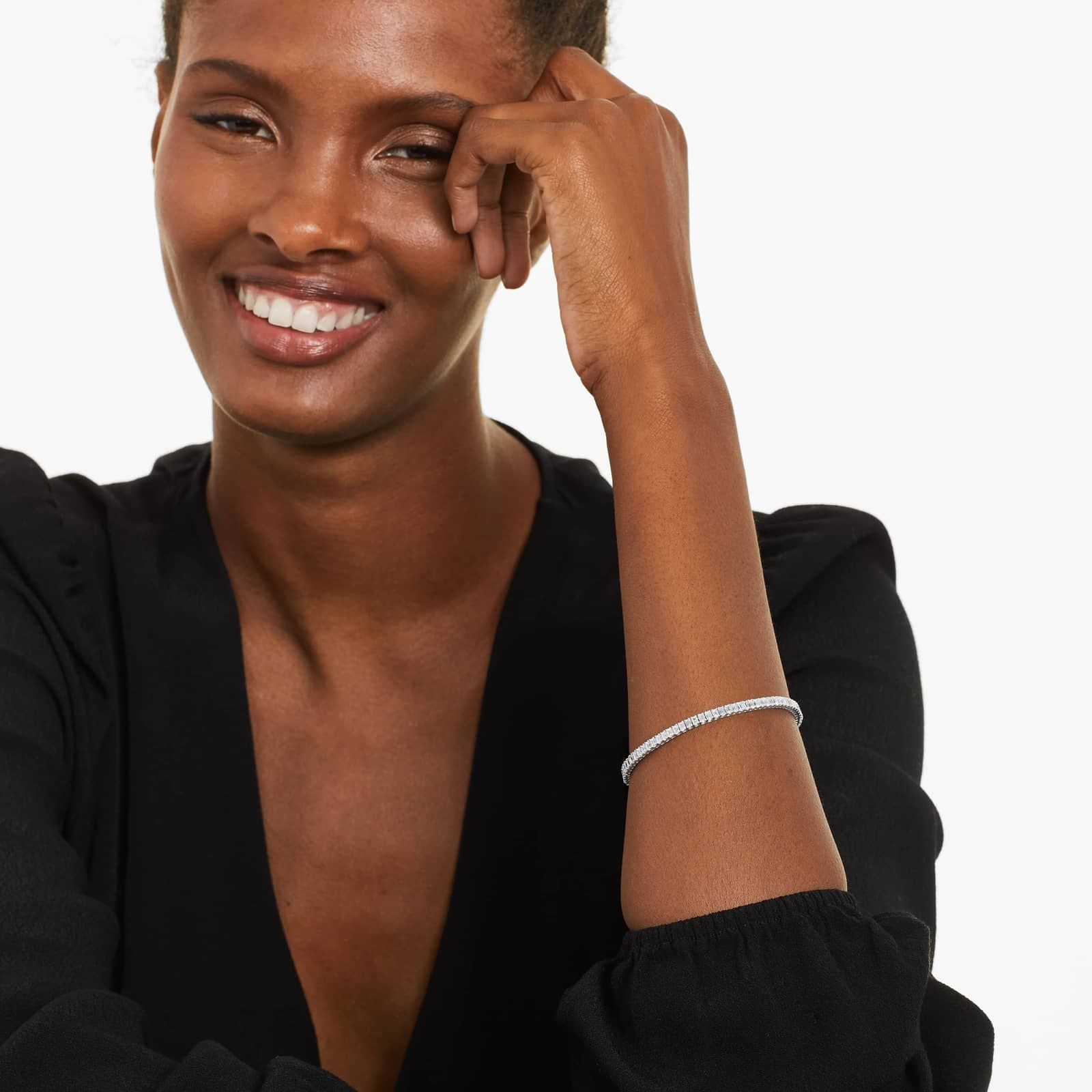 Tennis Bracelet With 5 CTW Emerald Cut Diamonds In 14K White Gold (7")