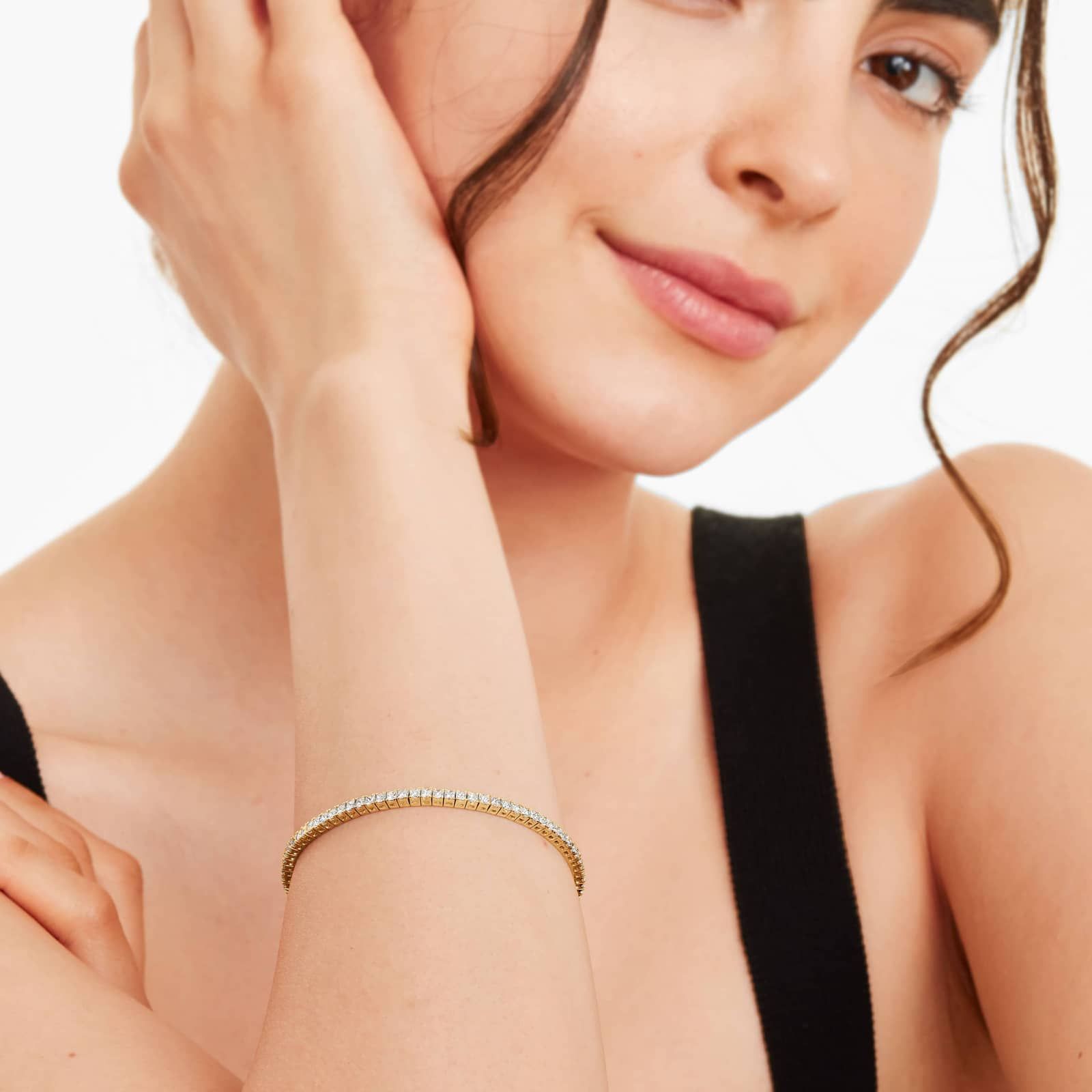 Tennis Bracelet With 5 CTW Princess Cut Lab-Grown Diamonds In 14K Yellow Gold