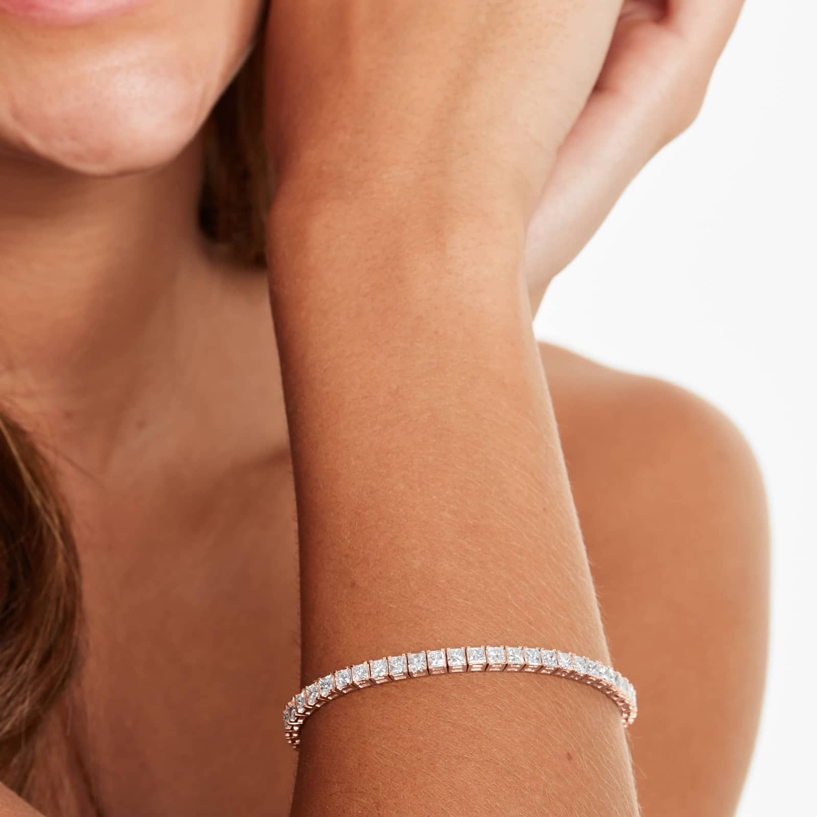 Tennis Bracelet With 10 CTW Princess Cut Diamonds In 14K Rose Gold