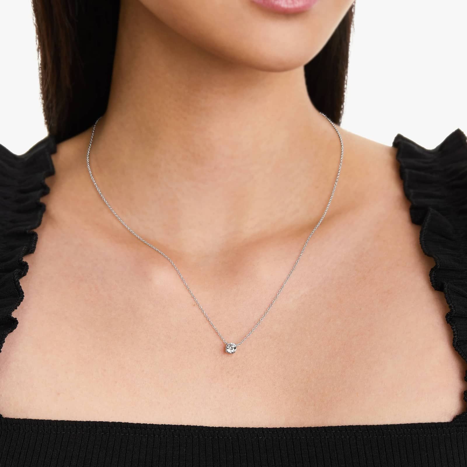 14K White Gold Four Prong Basket Solitaire Lab-Grown Diamond Pendant (0.50 CTW - F-G /VS2-SI1)