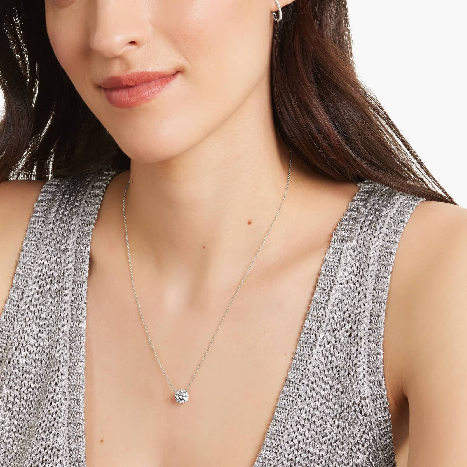 14K White Gold Four Prong Basket Solitaire Lab-Grown Pendant (2.00 CTW - F-G / VS2-SI1)