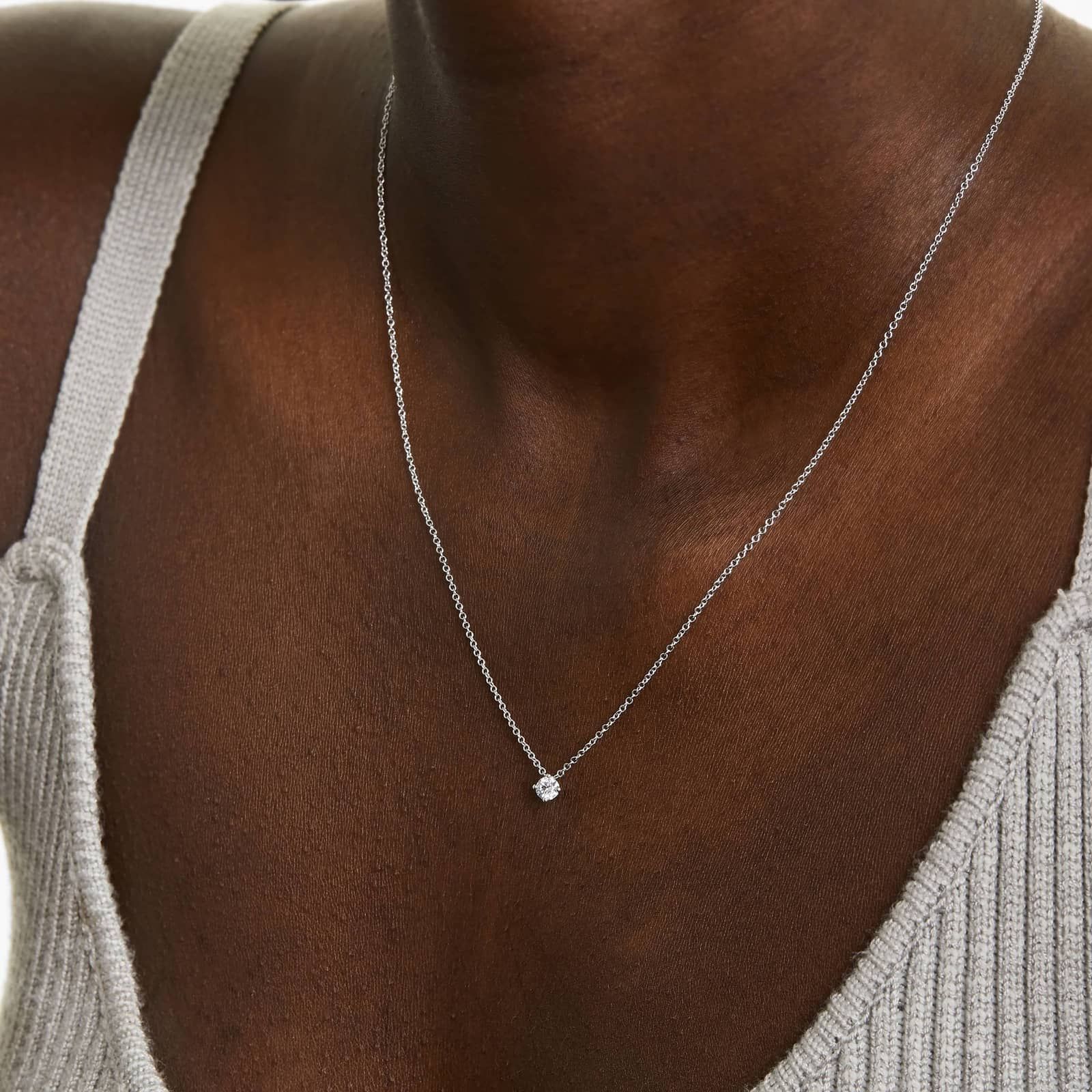 14K White Gold Kite Set Solitaire Lab-Grown Diamond Pendant (0.25 CTW - F-G / VS1-VS2)