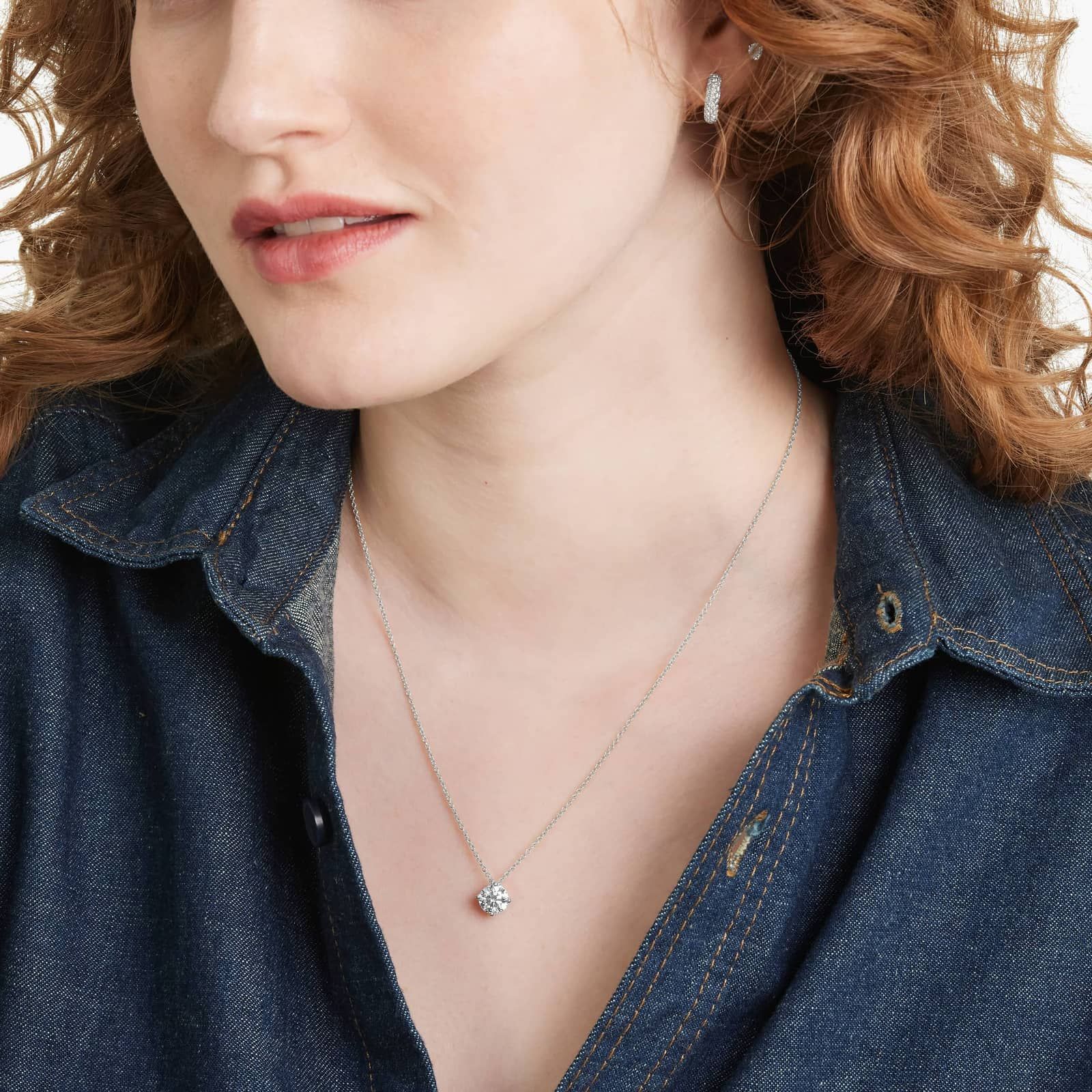 14K White Gold Kite Set Solitaire Lab Created Diamond Pendant (1.5 CTW - F-G / VS2-SI1)