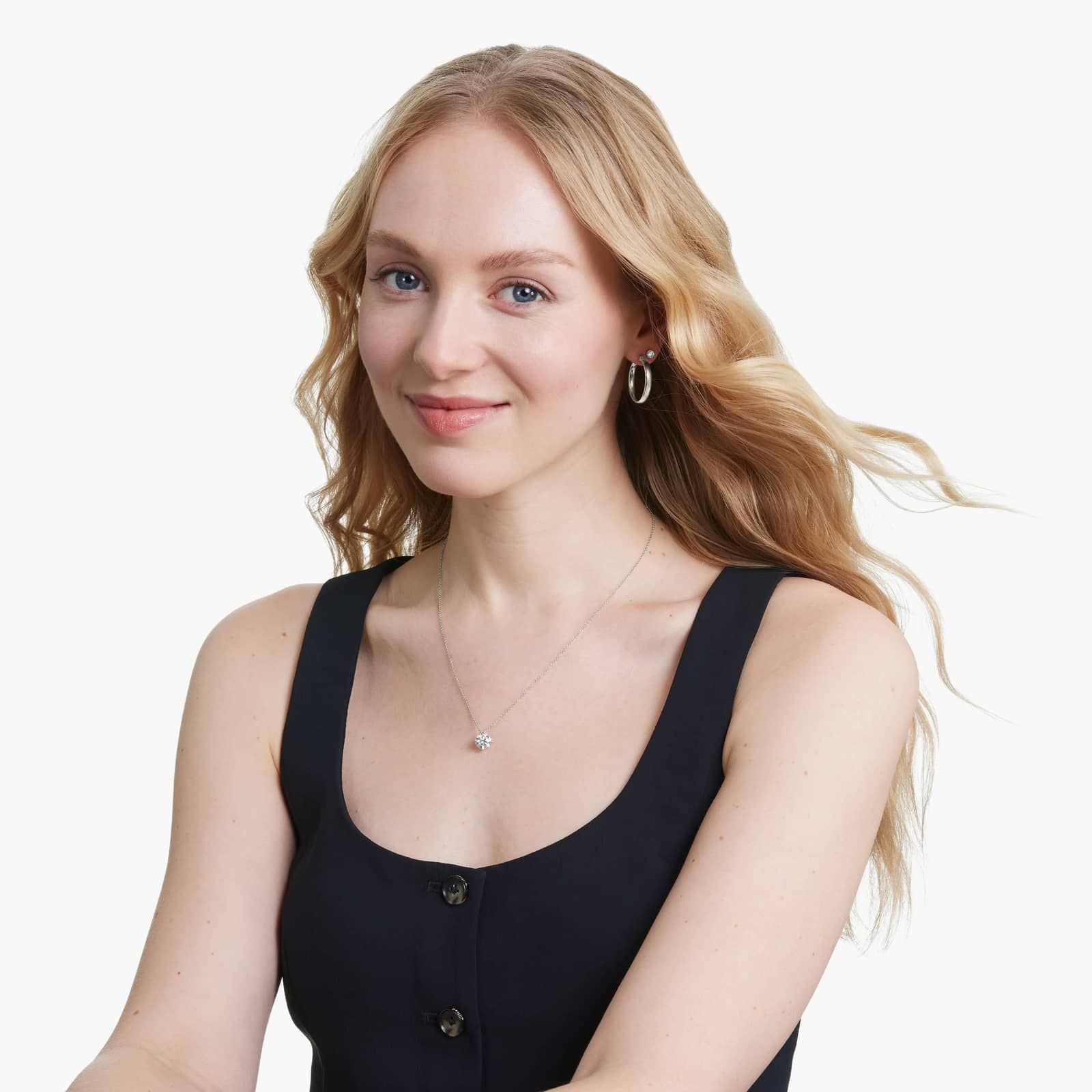 14K White Gold Kite Set Solitaire Lab Created Diamond Pendant (2 CTW - F-G / VS2-SI1)