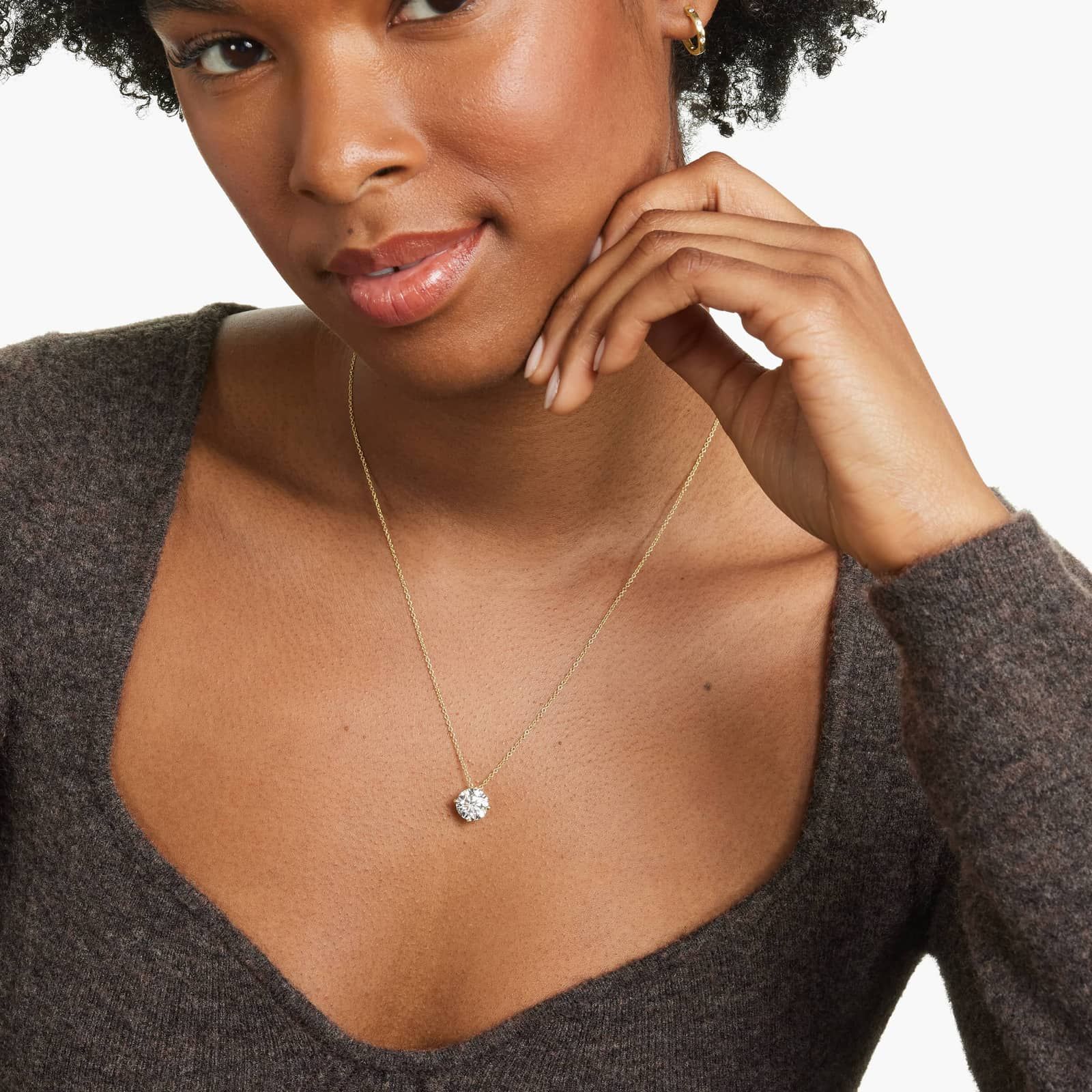 14K Yellow Gold Kite Set Solitaire Lab Created Diamond Pendant (3 CTW - F-G / VS2-SI1)