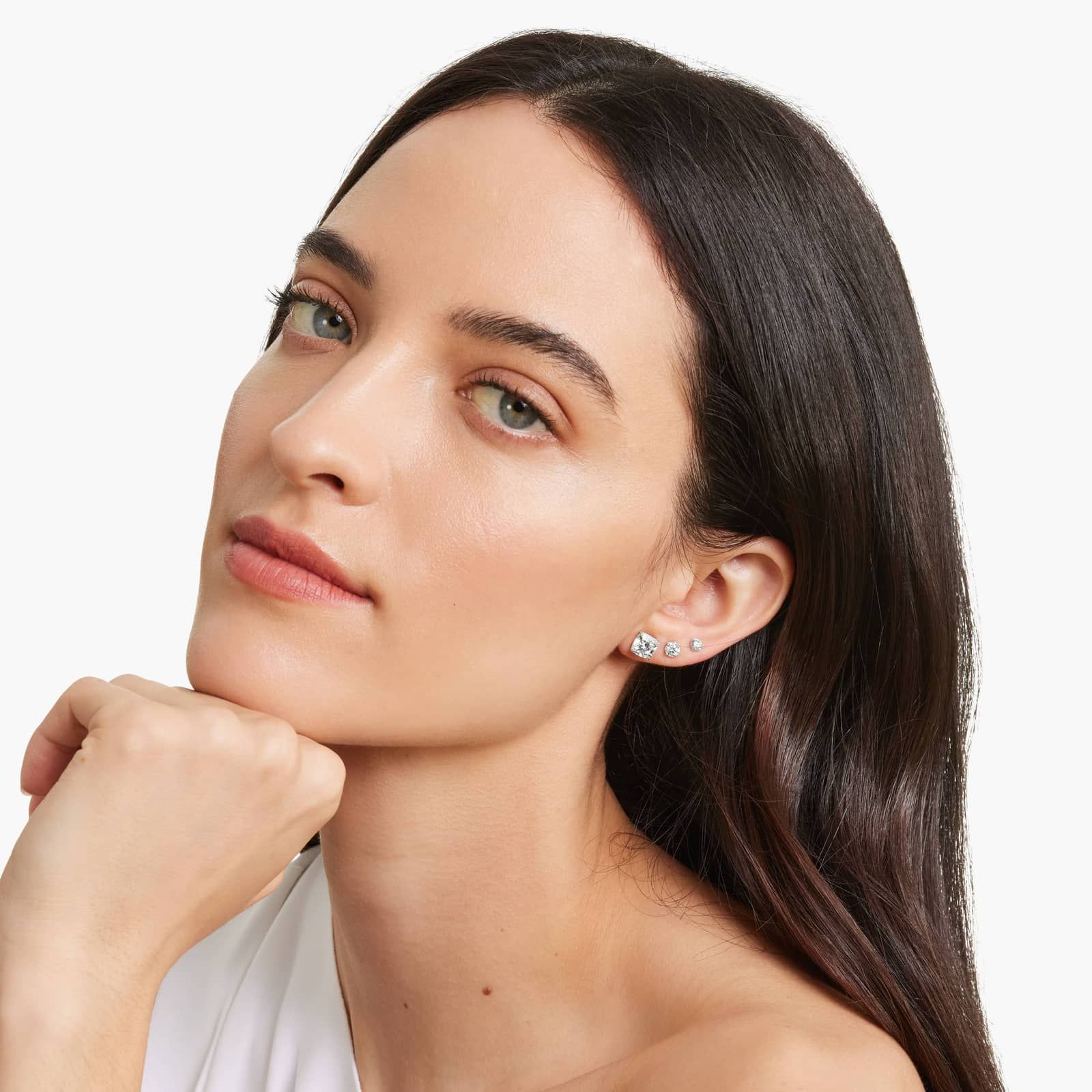 Cushion Cut 3 CTW Lab-Grown Diamond Stud Earrings In 14K White Gold