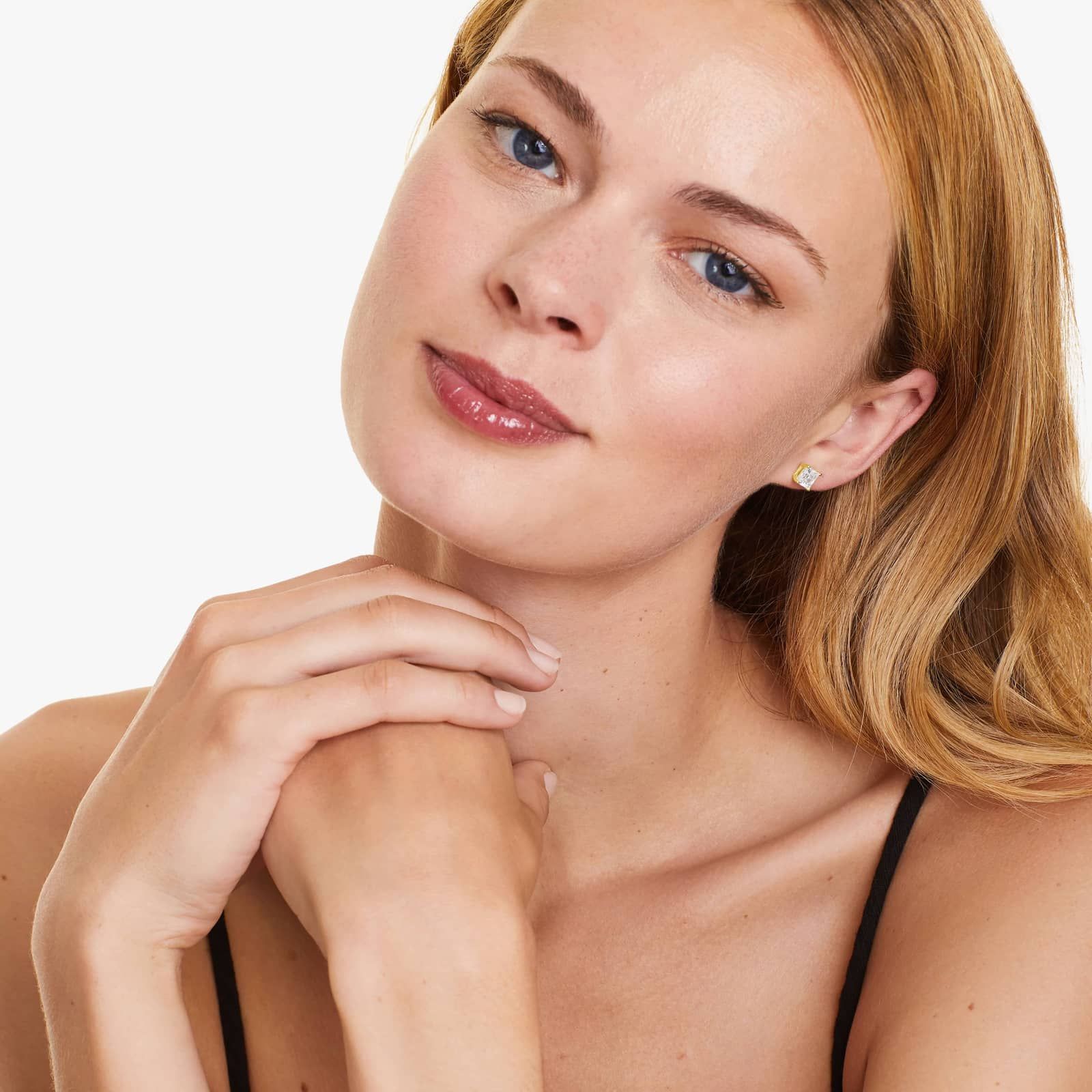 Princess Cut 2 CTW Diamond Stud Earrings In 14K Yellow Gold