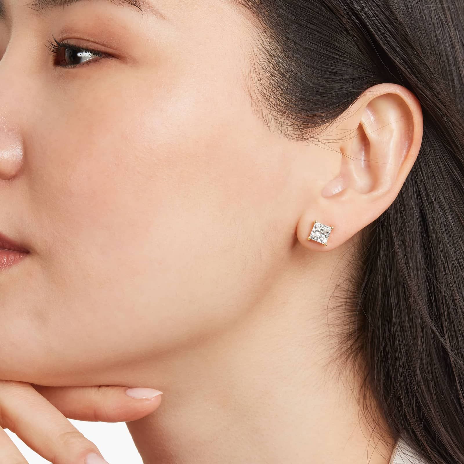 Princess Cut 3 CTW Lab-Grown Diamond Stud Earrings In 14K Yellow Gold