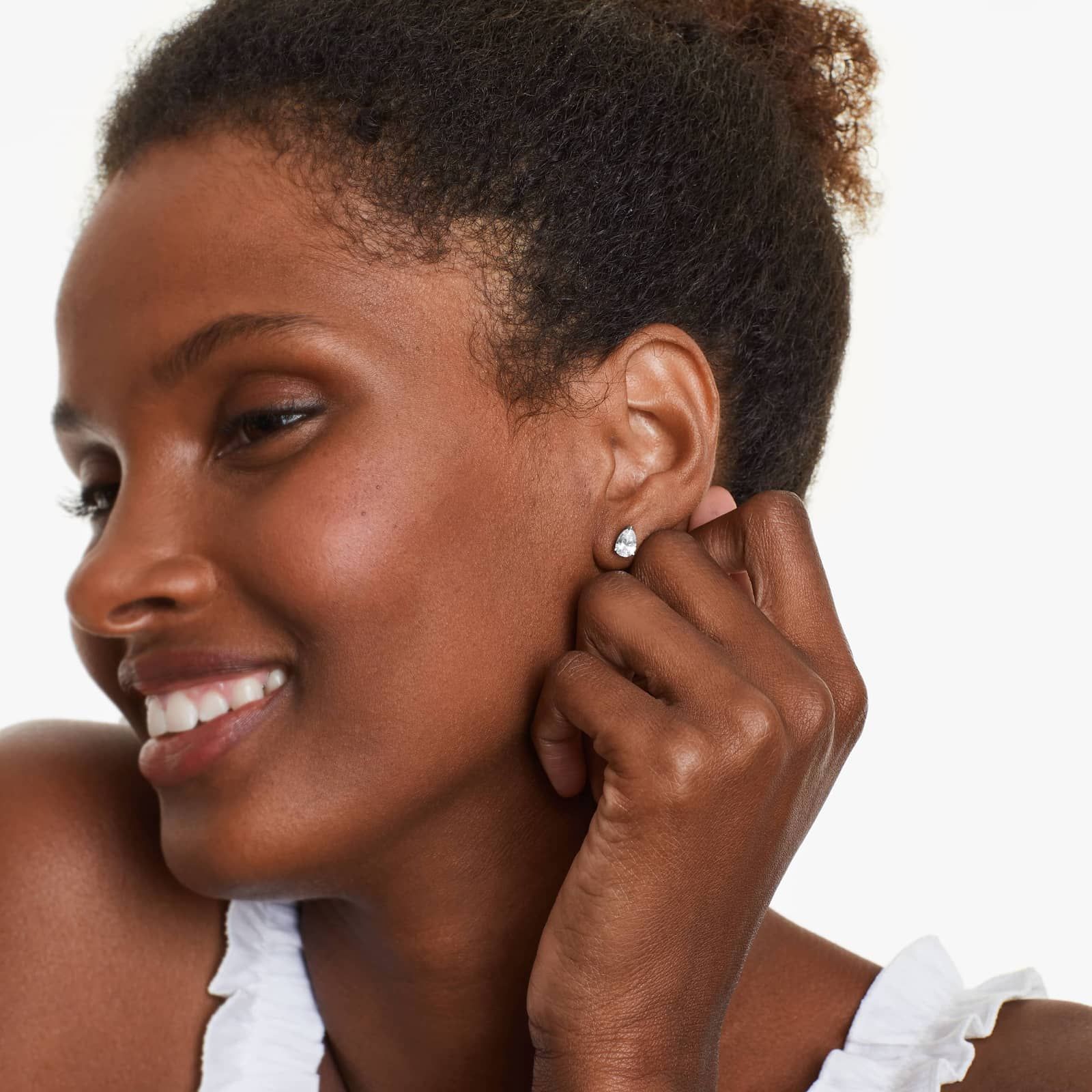 Pear Shape 1 CTW Diamond Stud Earrings In 14K White Gold