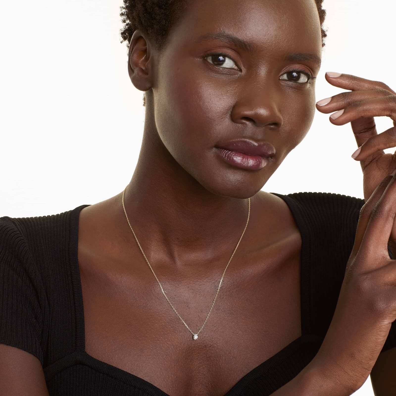 14K Yellow Gold Oval Shape Diamond Solitaire Pendant (0.25 CTW - H-I / SI1-SI2)