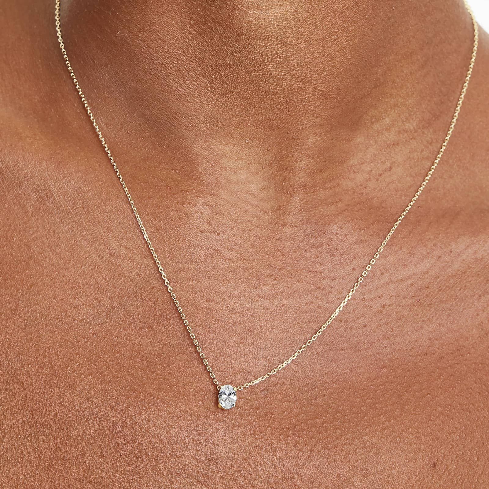 14K Yellow Gold Oval Shape Diamond Solitaire Pendant (0.75 CTW - H-I / SI1-SI2)