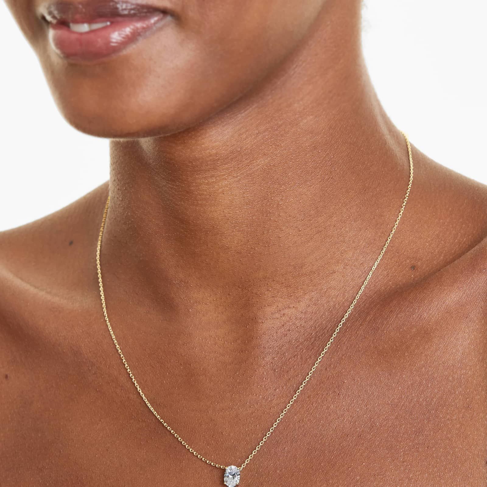 14K Yellow Gold Oval Shape Lab-Grown Diamond Solitaire Pendant (1.00 CTW - F-G / VS2-SI1)