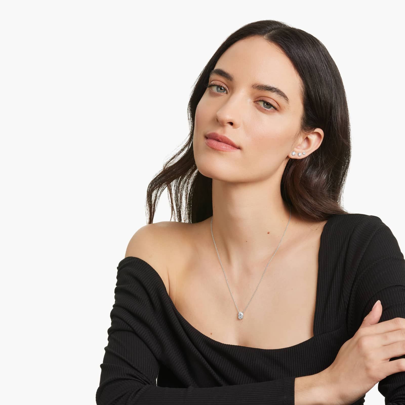 14K White Gold Oval Shape Lab Created Diamond Solitaire Pendant (1.5 CTW - F-G / VS2-SI1)