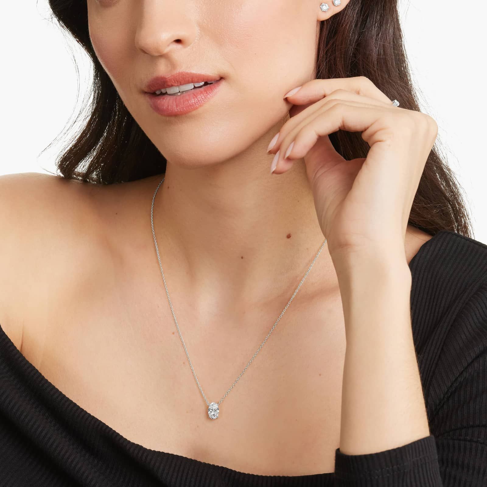 14K White Gold Oval Shape Lab Created Diamond Solitaire Pendant (1.5 CTW - F-G / VS2-SI1)