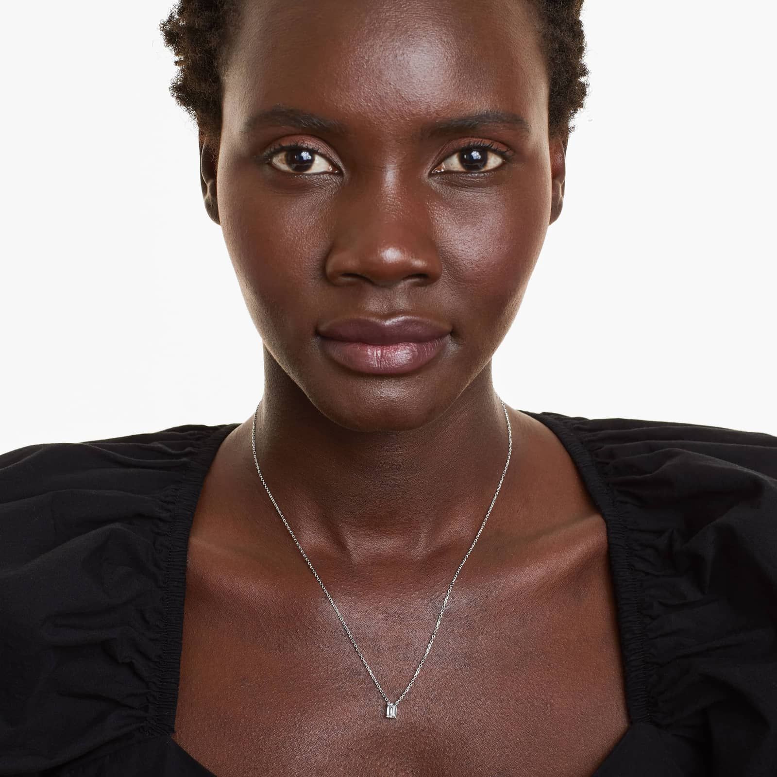 14K White Gold Emerald Cut Lab-Grown Diamond Solitaire Pendant (0.50 CTW - F-G / VS2-SI1)