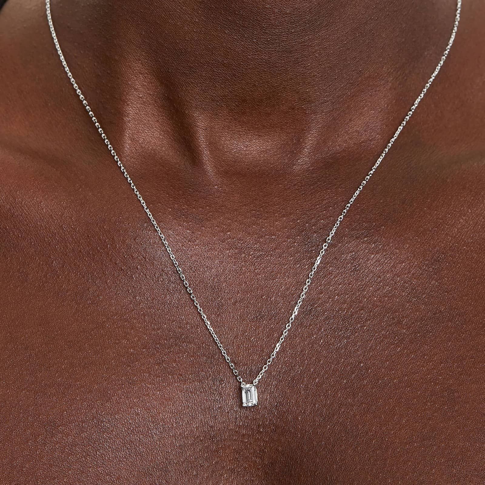 14K White Gold Emerald Cut Lab-Grown Diamond Solitaire Pendant (0.50 CTW - F-G / VS2-SI1)