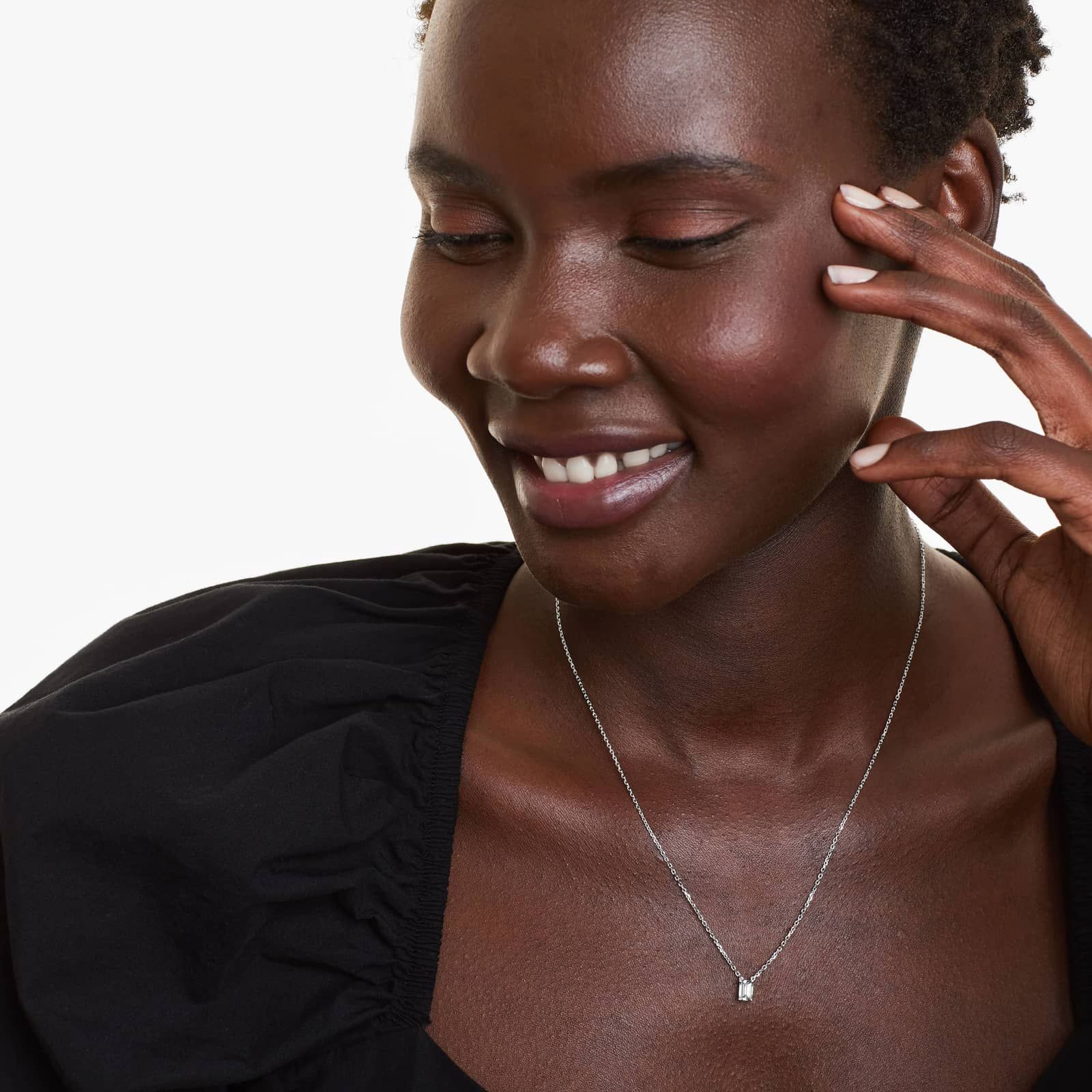 14K White Gold Emerald Cut Lab-Grown Diamond Solitaire Pendant (0.50 CTW - F-G / VS2-SI1)