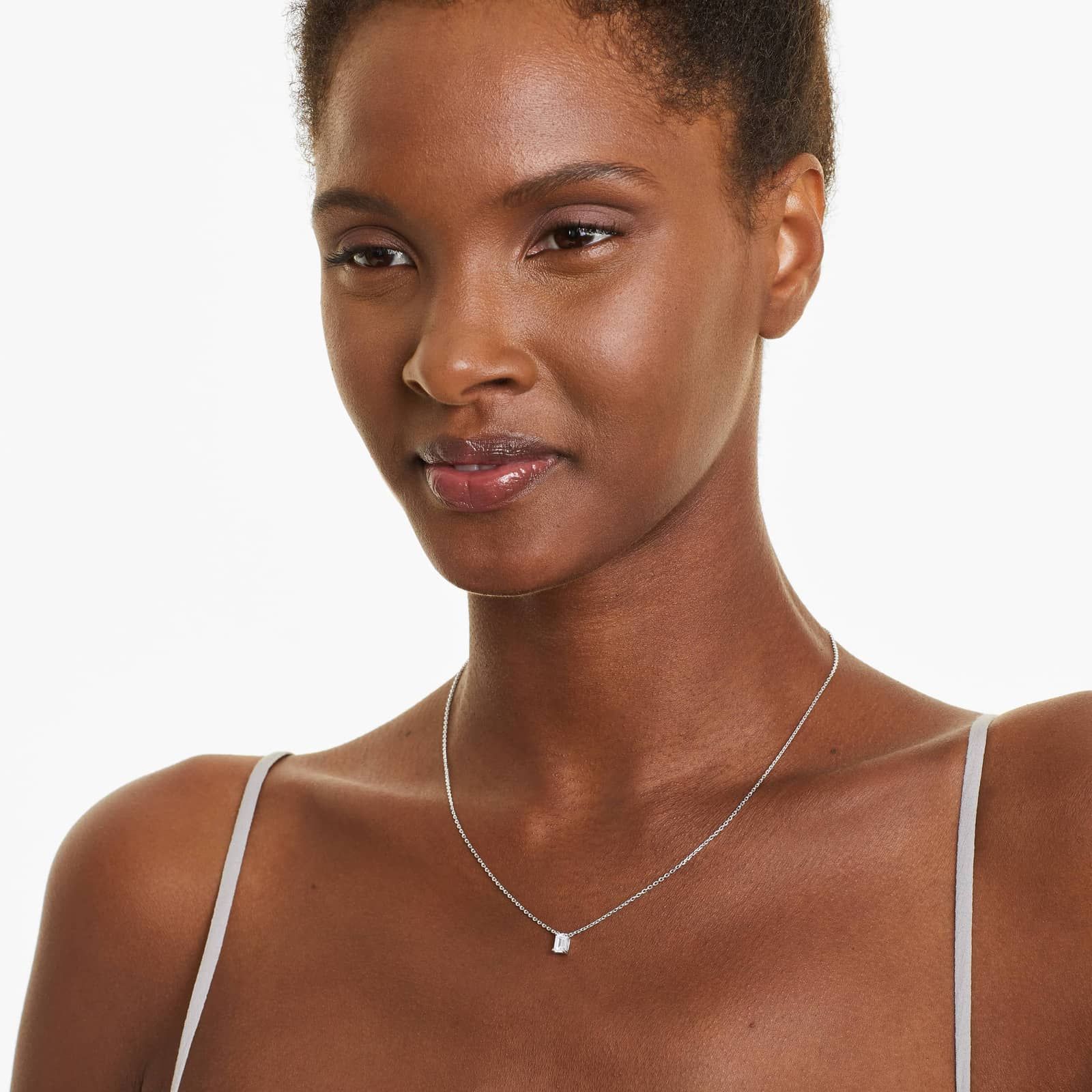 14K White Gold Emerald Cut Lab-Grown Diamond Solitaire Pendant (0.75 CTW - F-G / VS2-SI1)