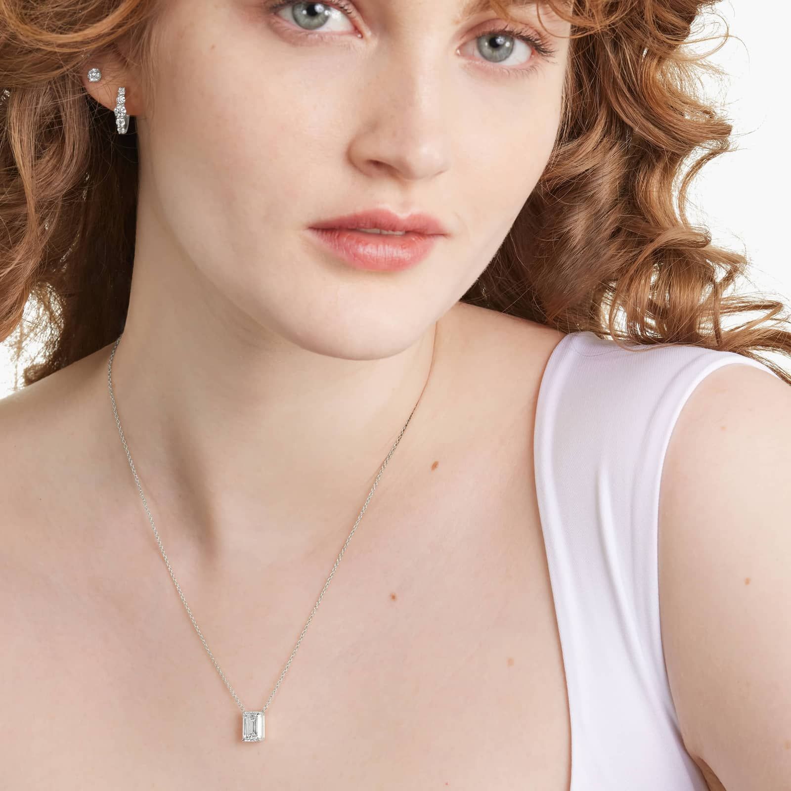 14K White Gold Emerald Cut Lab-Grown Diamond Solitaire Pendant (3.00 CTW - F-G / VS2-SI1)