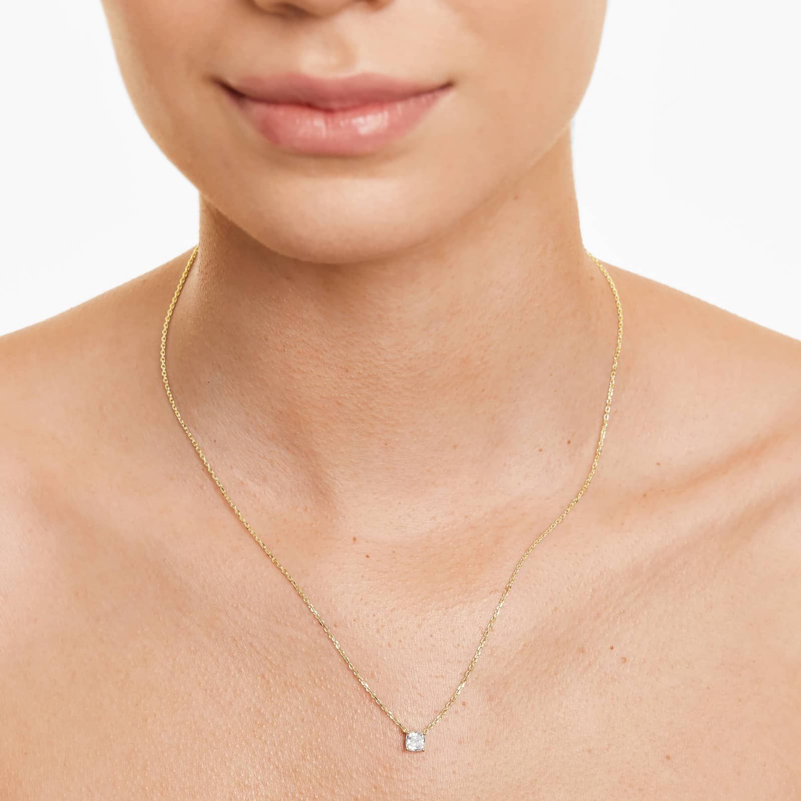 14K Yellow Gold Cushion Shape Diamond Solitaire Pendant (1.00 CTW - H-I / SI1-SI2)