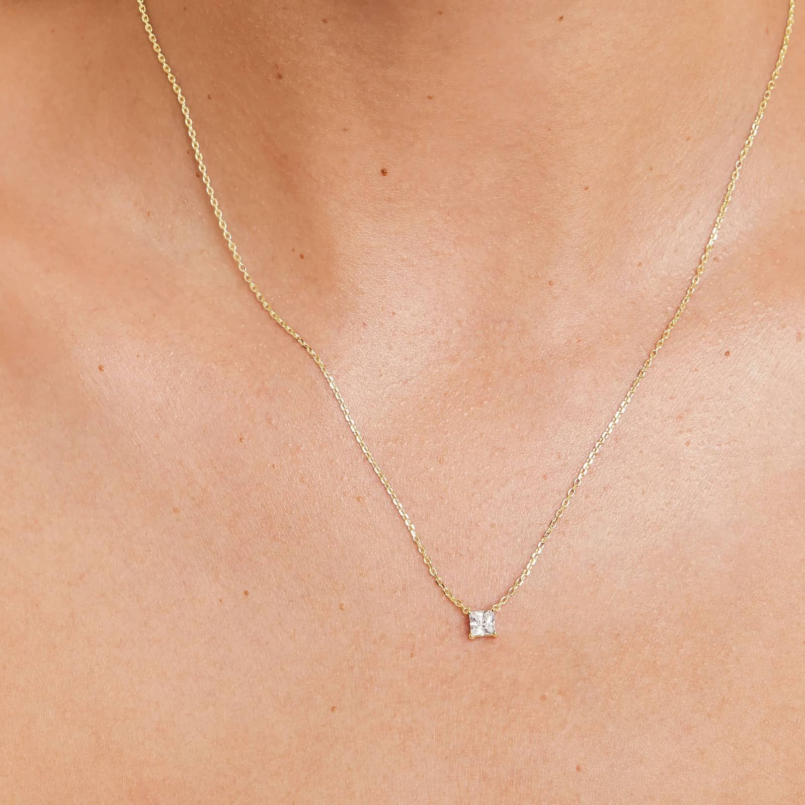 14K Yellow Gold Princess Cut Diamond Solitaire Pendant (0.50 CTW - H-I / SI1-SI2)