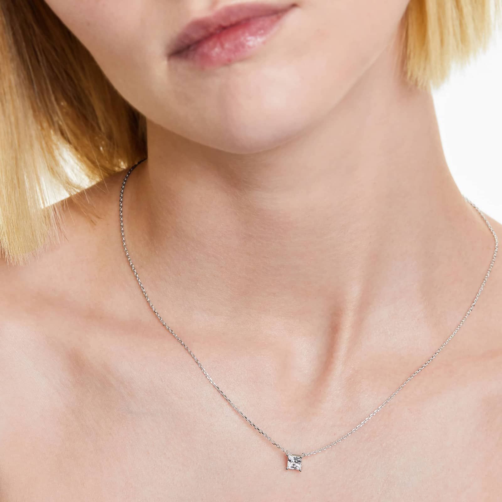 14K White Gold Princess Cut Diamond Solitaire Pendant (0.75 CTW - H-I / SI1-SI2)