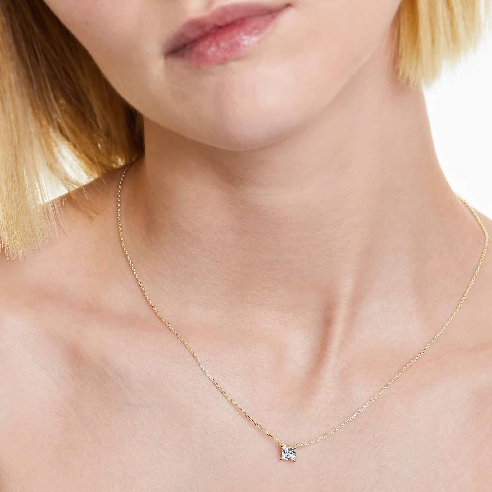 14K Yellow Gold Princess Cut Diamond Solitaire Pendant (0.75 CTW - H-I / SI1-SI2)