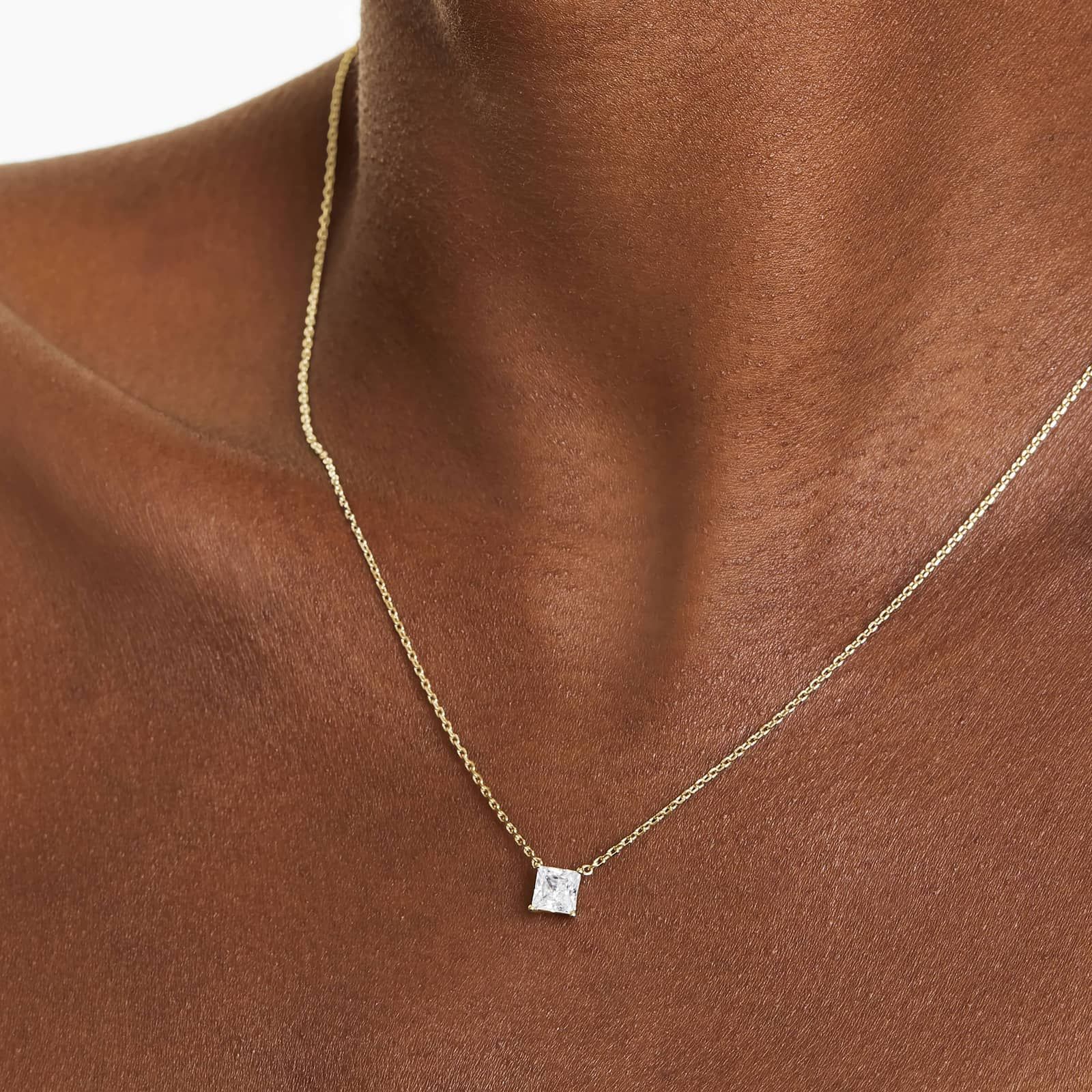 14K Yellow Gold Princess Cut Lab-Grown Diamond Solitaire Pendant (1.00 CTW - F-G / VS2-SI1)