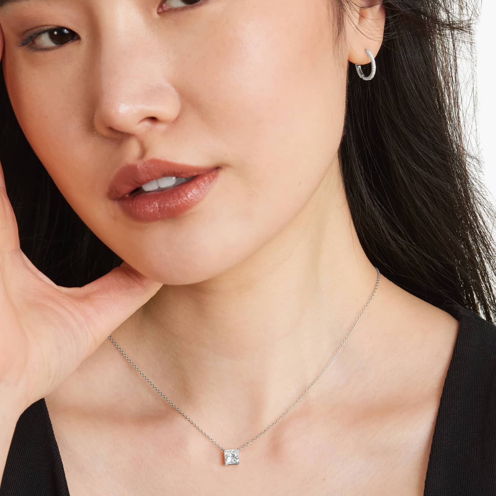 14K White Gold Princess Cut Lab-Grown Diamond Solitaire Pendant (1.50 CTW - F-G / VS2-SI1)