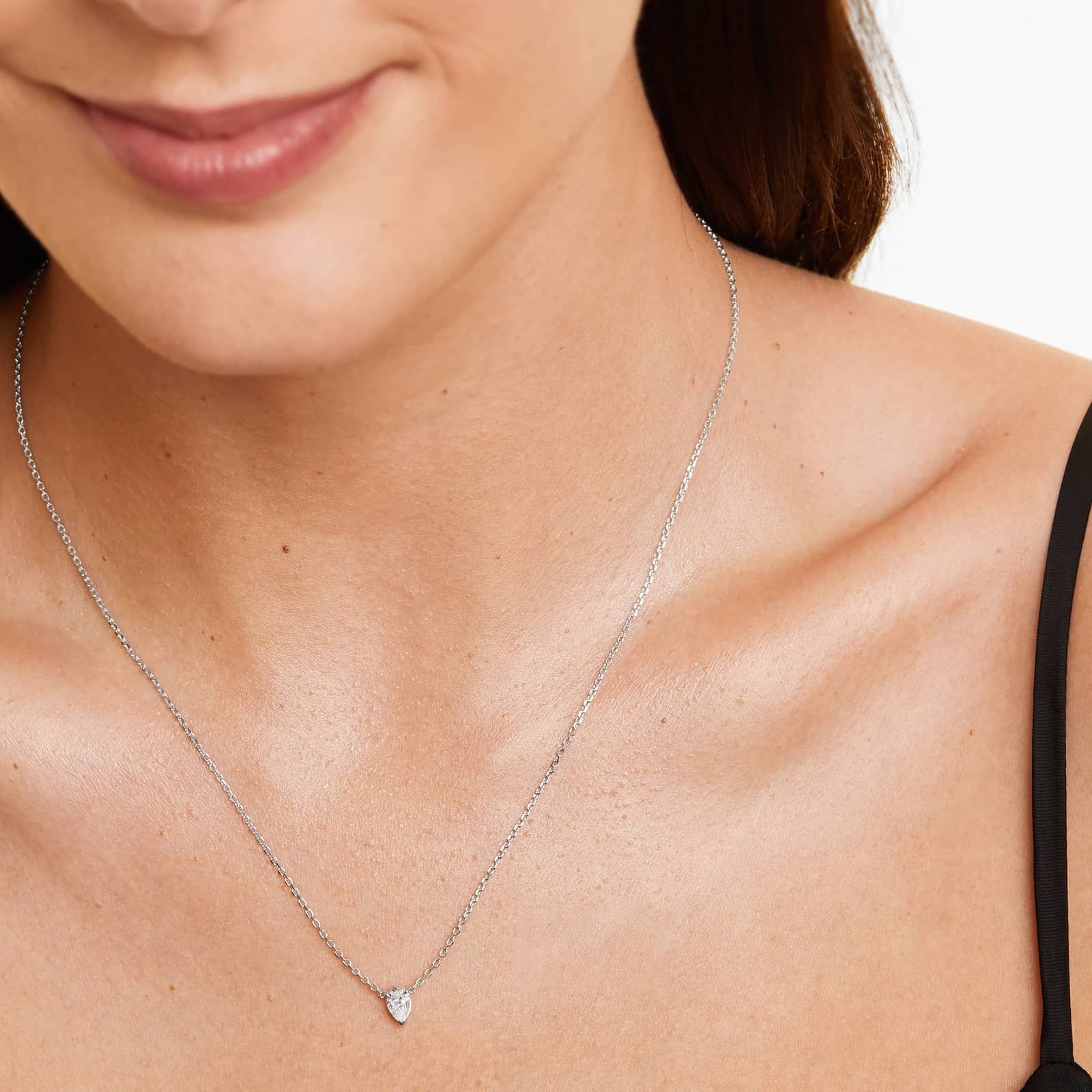 14K White Gold Pear Shape Diamond Solitaire Pendant (0.50 CTW - H-I / SI1-SI2)