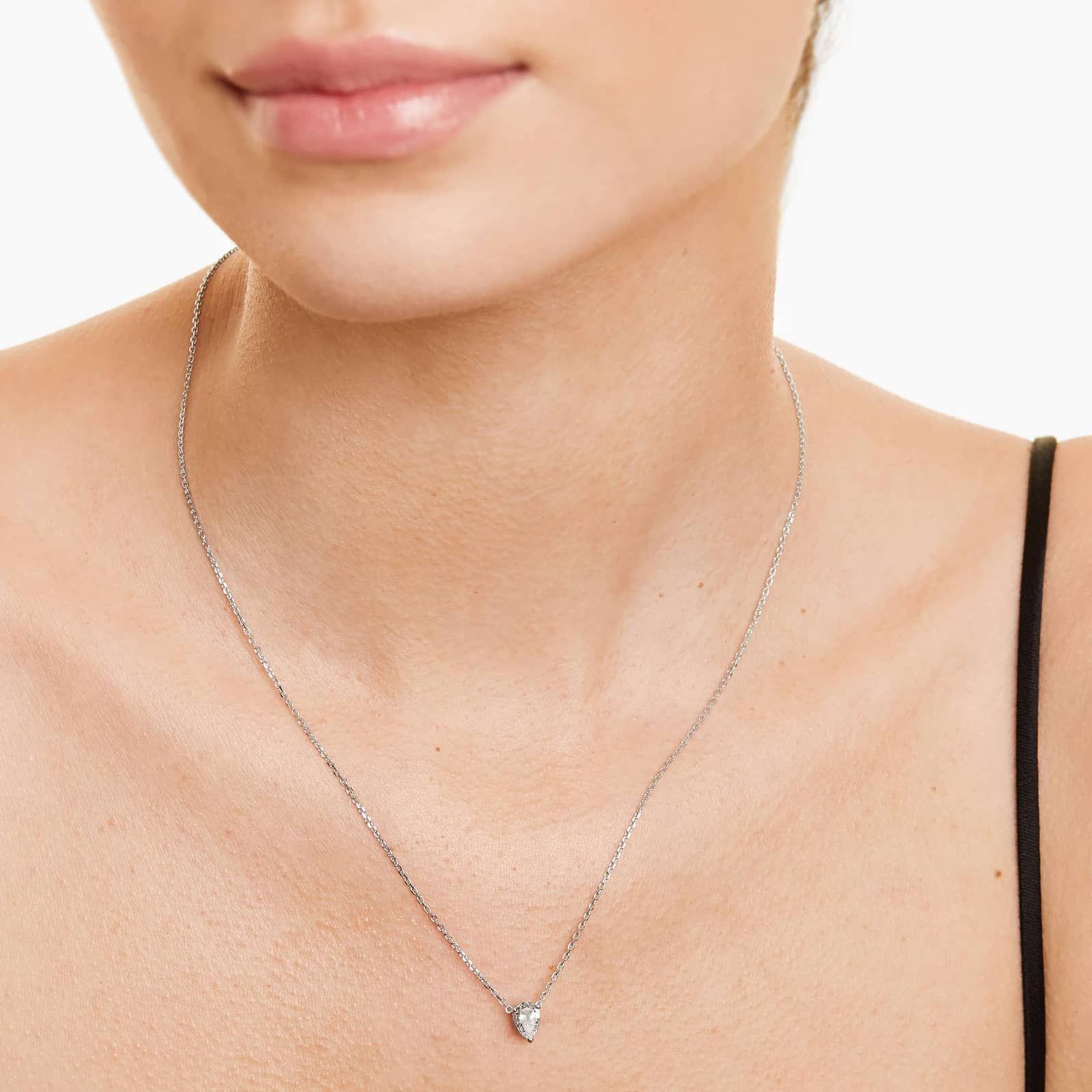 14K White Gold Pear Shape Diamond Solitaire Pendant (0.75 CTW - H-I / SI1-SI2)