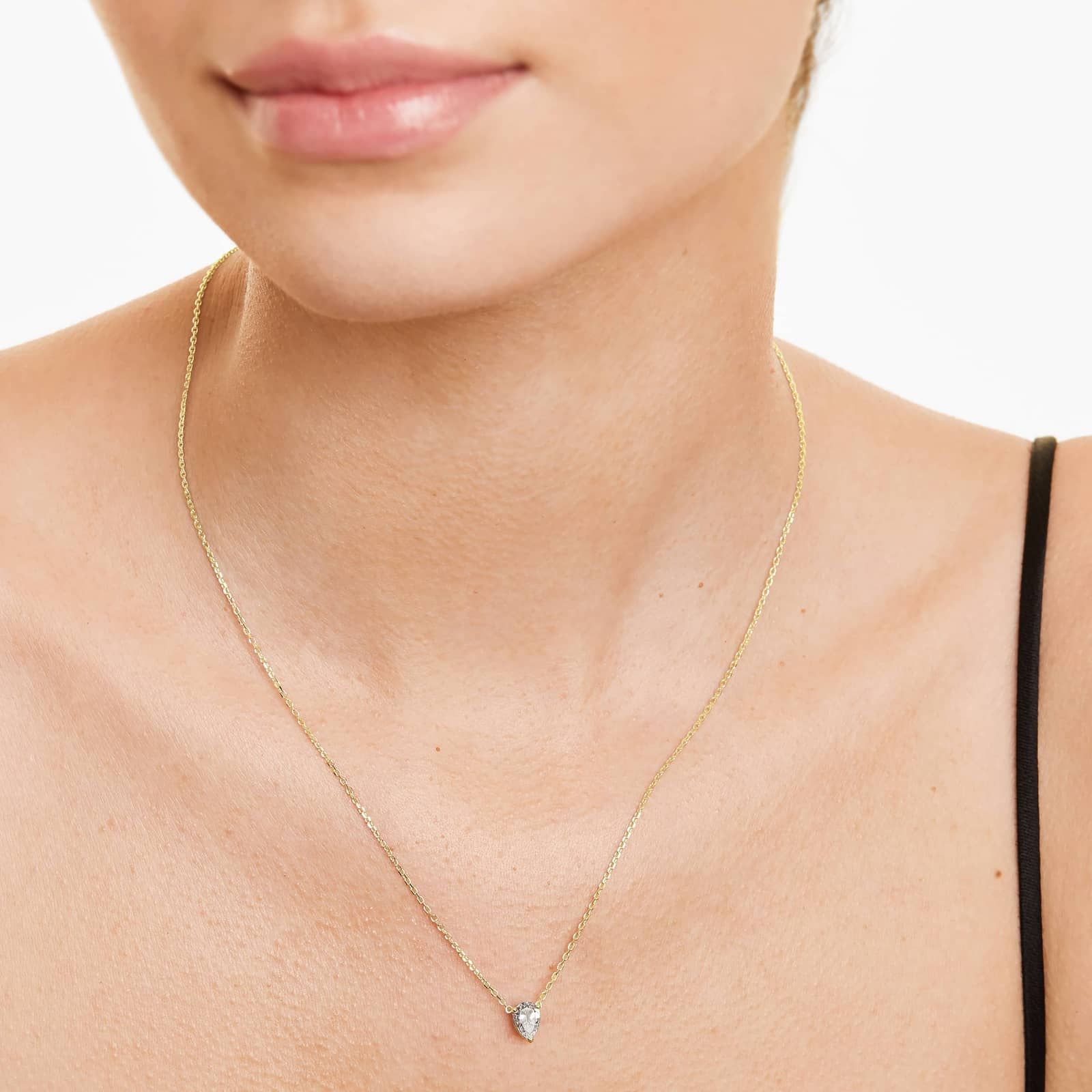 14K Yellow Gold Pear Shape Diamond Solitaire Pendant (0.75 CTW - H-I / SI1-SI2)