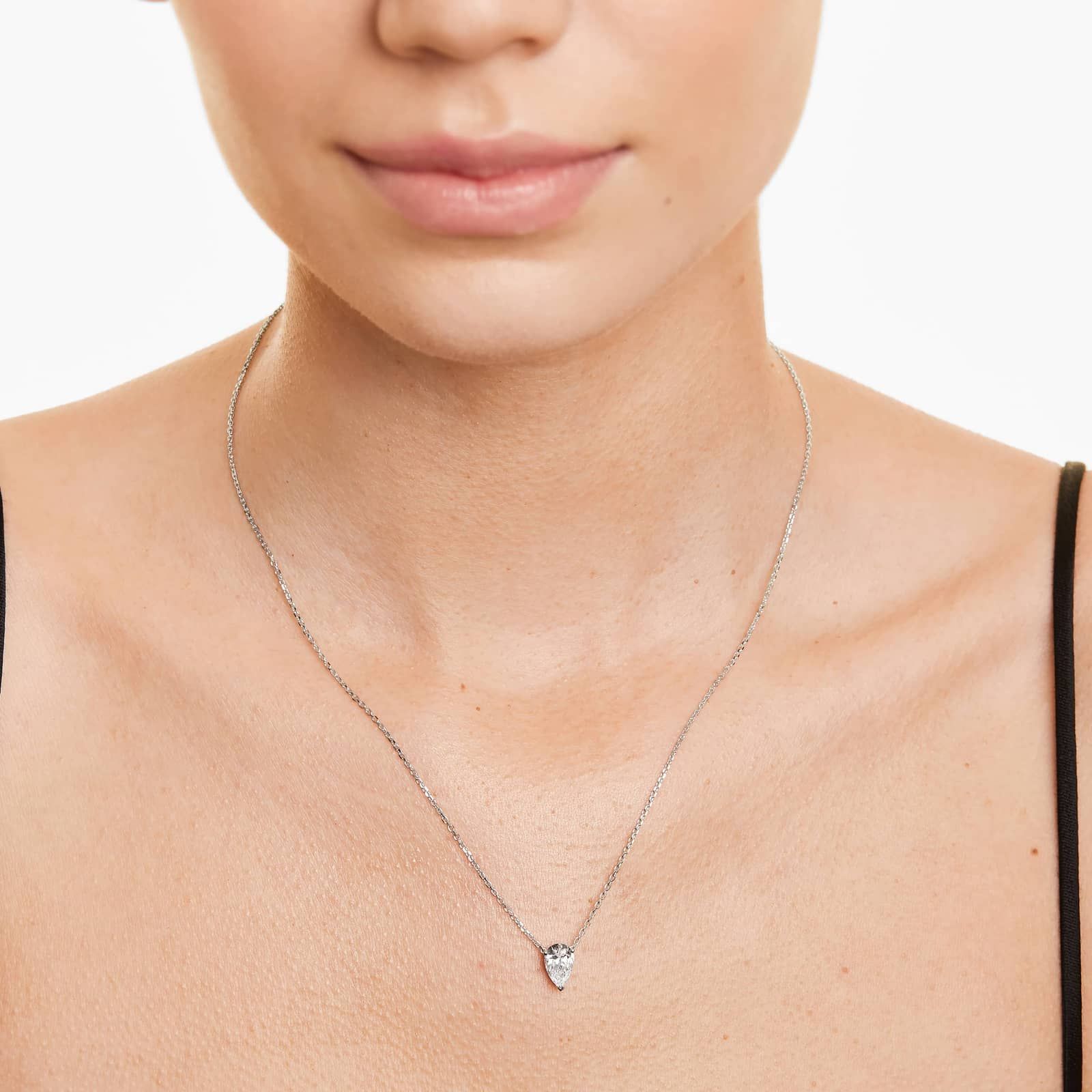 14K White Gold Pear Shape Diamond Solitaire Pendant (1.00 CTW - H-I / SI1-SI2)