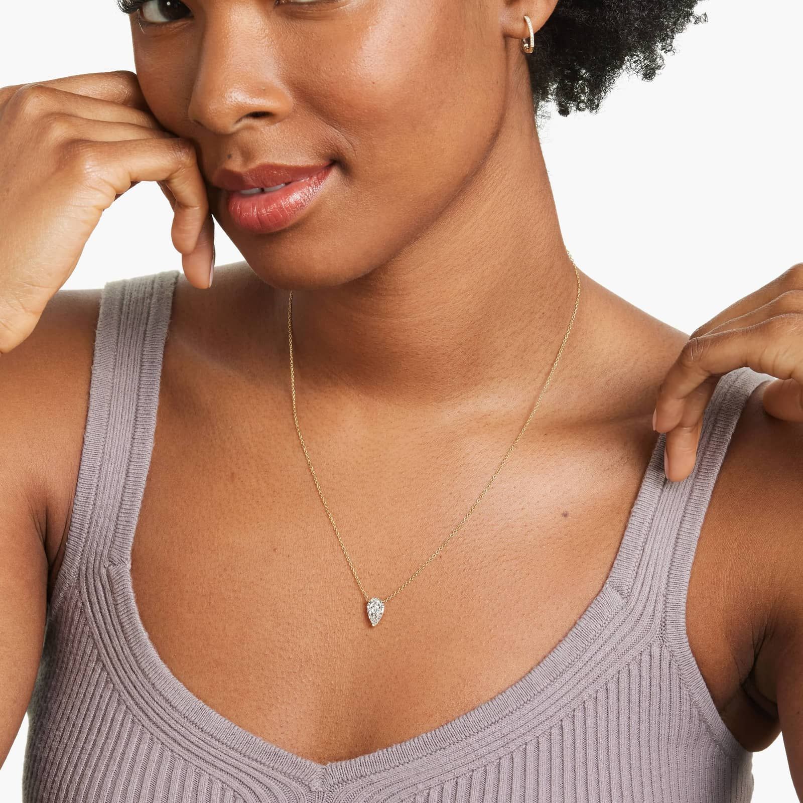 14K Yellow Gold Pear Cut Lab-Grown Diamond Solitaire Pendant (1.50 CTW - F-G / VS2-SI1)