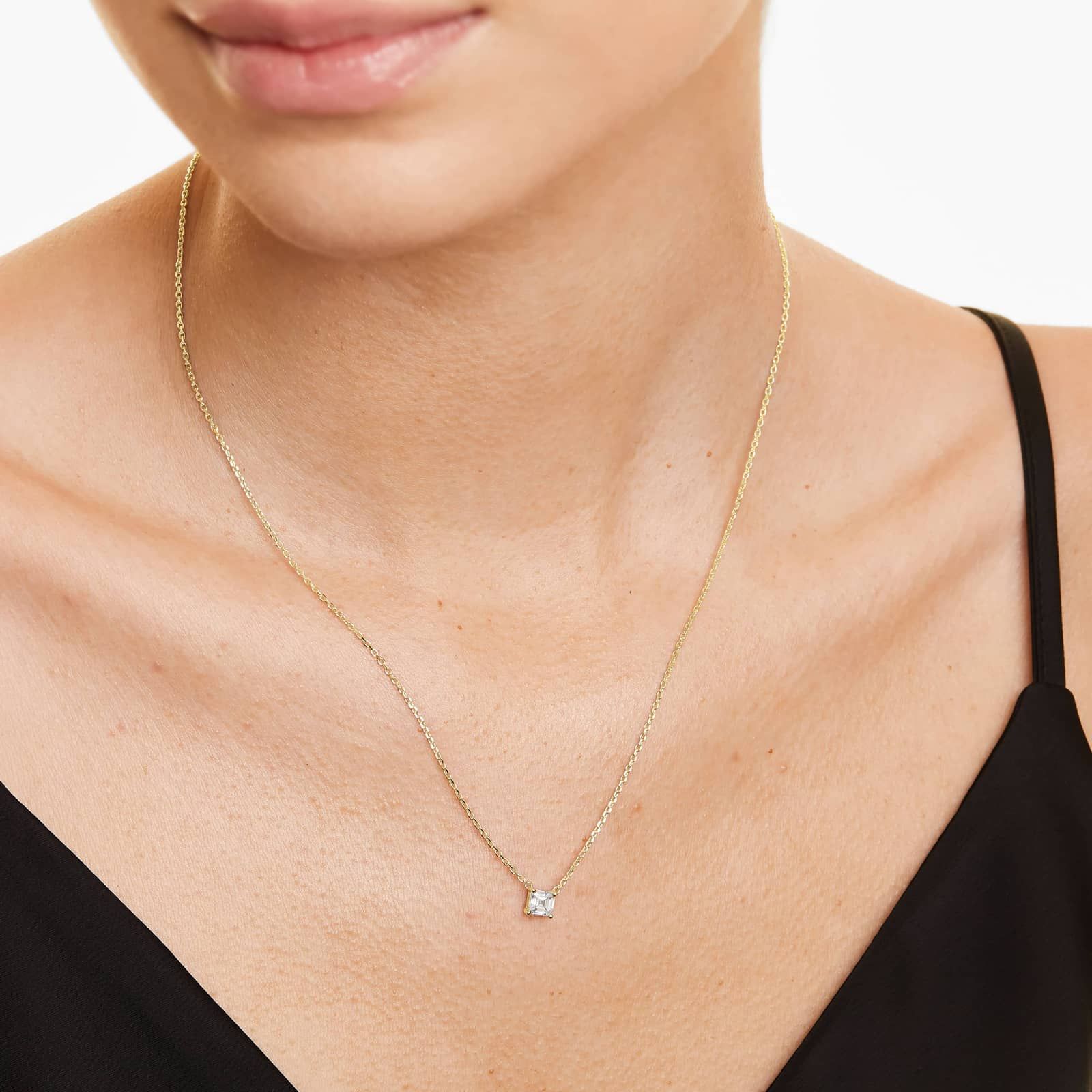 14K Yellow Gold Asscher Cut Diamond Solitaire Pendant (0.50 CTW - H-I / SI1-SI2)